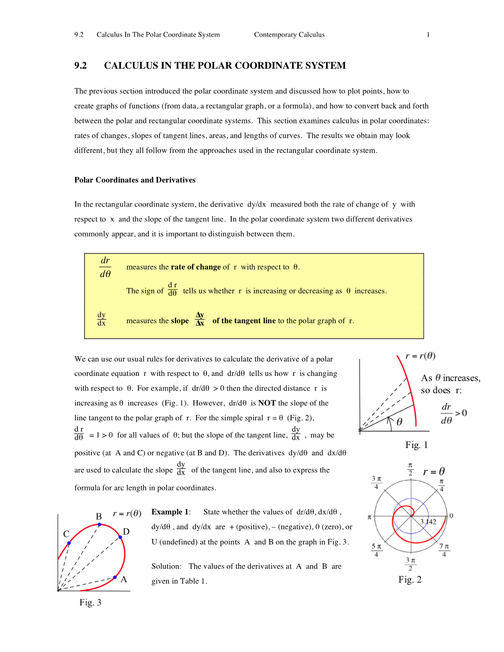 9.2 CALCULUS in the POLAR COORDINATE SYSTEM Dr Dθ