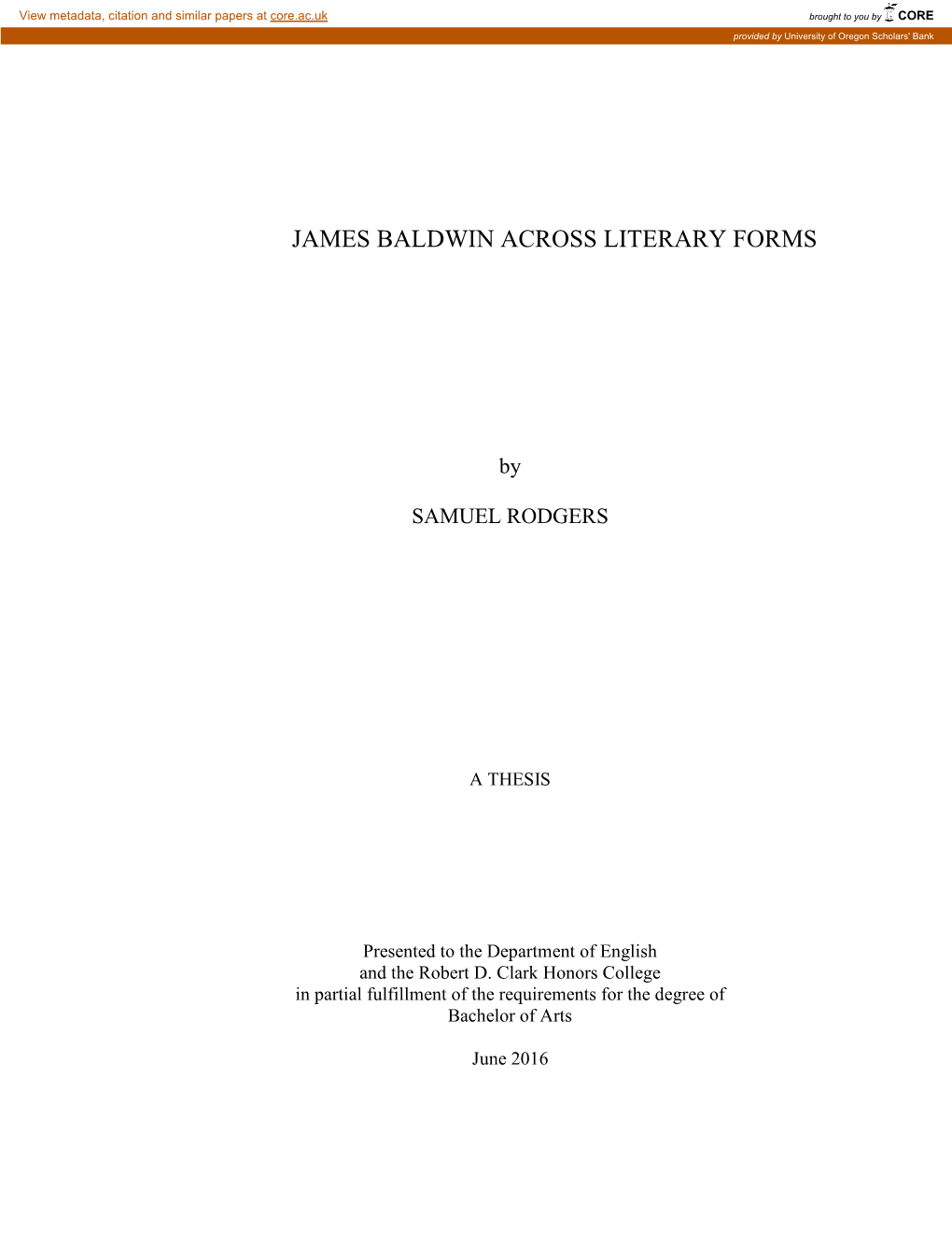James Baldwin Across Literary Forms