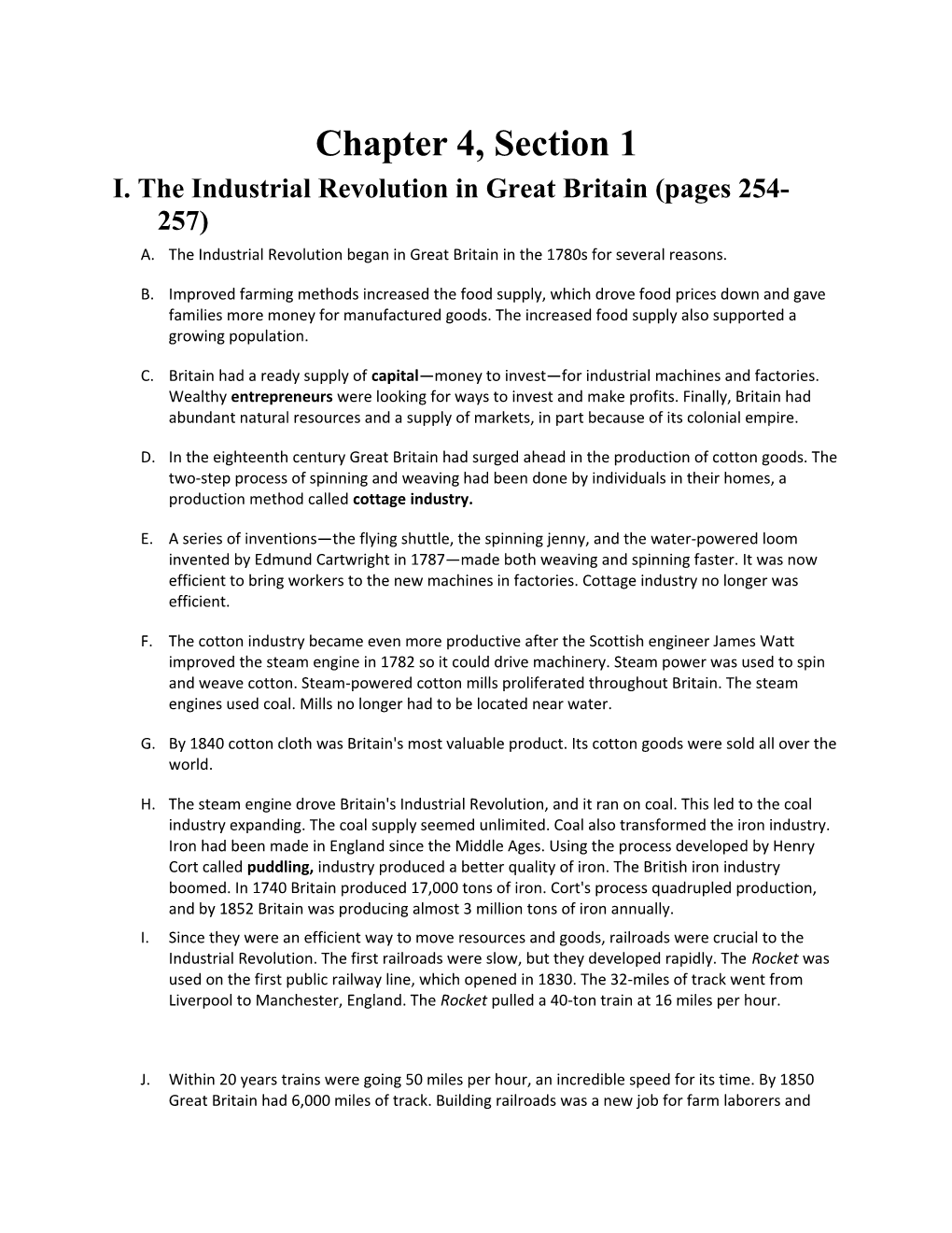 I. the Industrial Revolution in Great Britain (Pages 254-257)