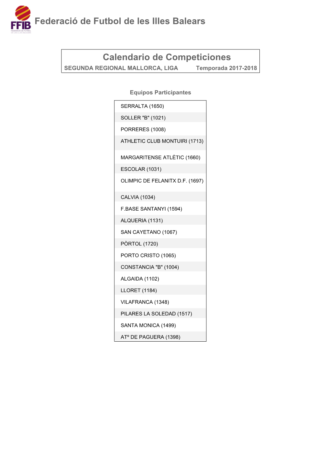 Calendario De Competición