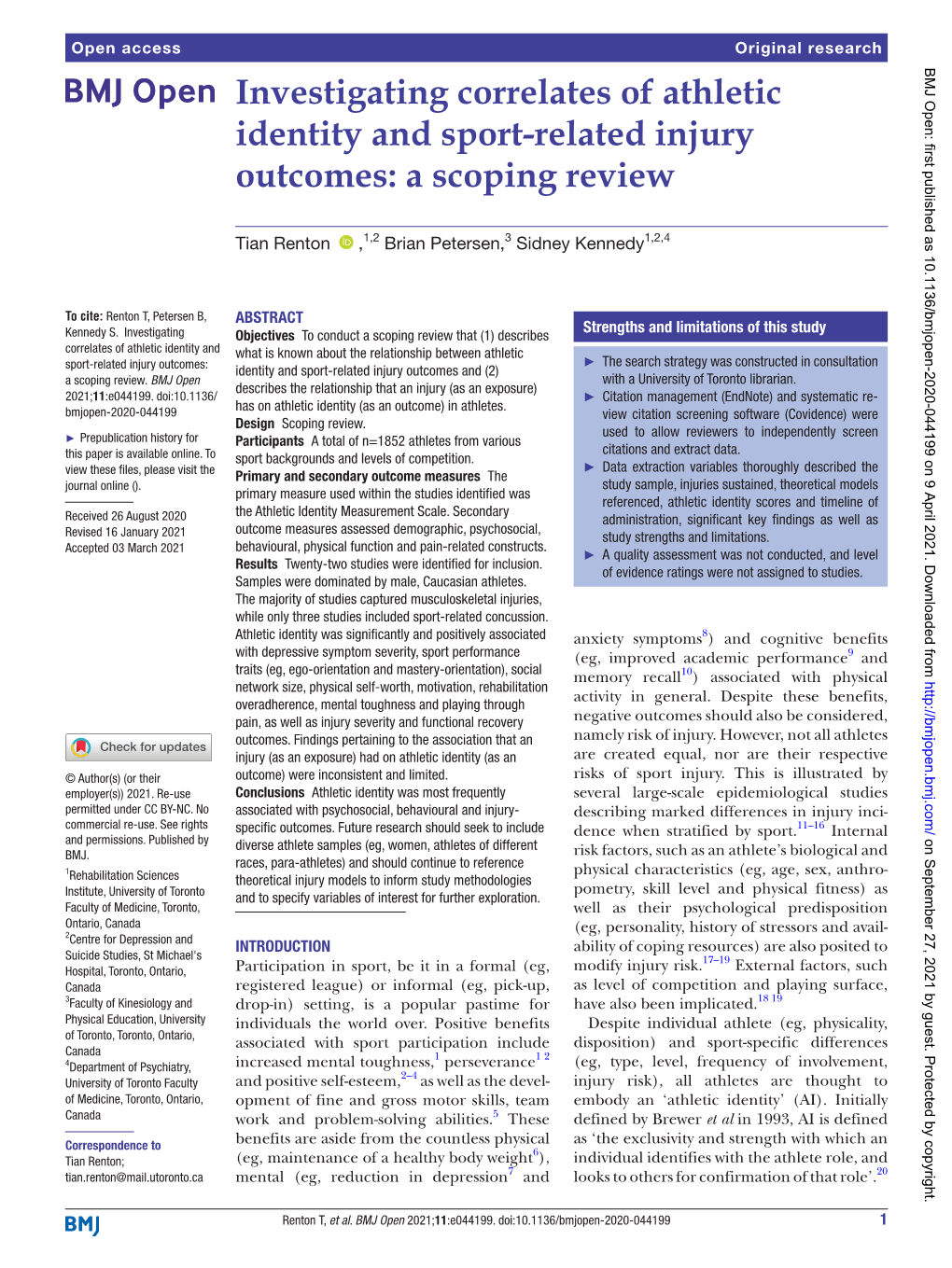 Related Injury Outcomes: a Scoping Review