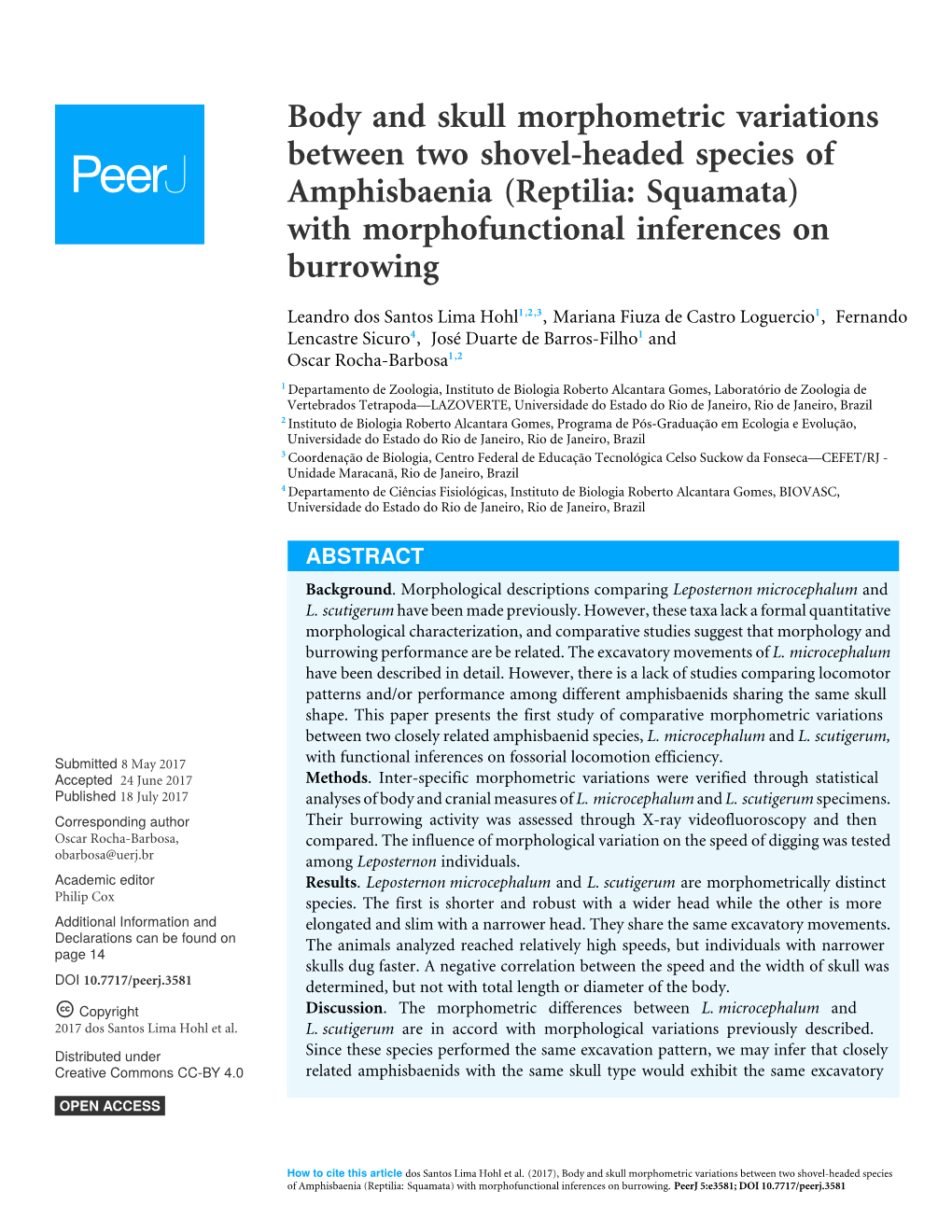 Body and Skull Morphometric Variations Between Two Shovel-Headed Species of Amphisbaenia (Reptilia: Squamata) with Morphofunctional Inferences on Burrowing