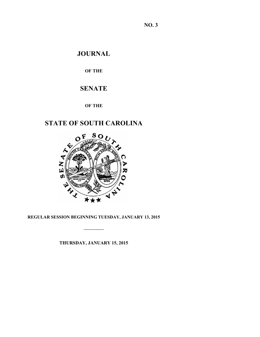 Journal Senate State of South Carolina