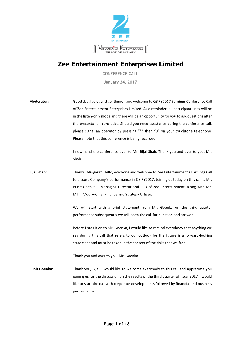 Zee Entertainment Enterprises Limited