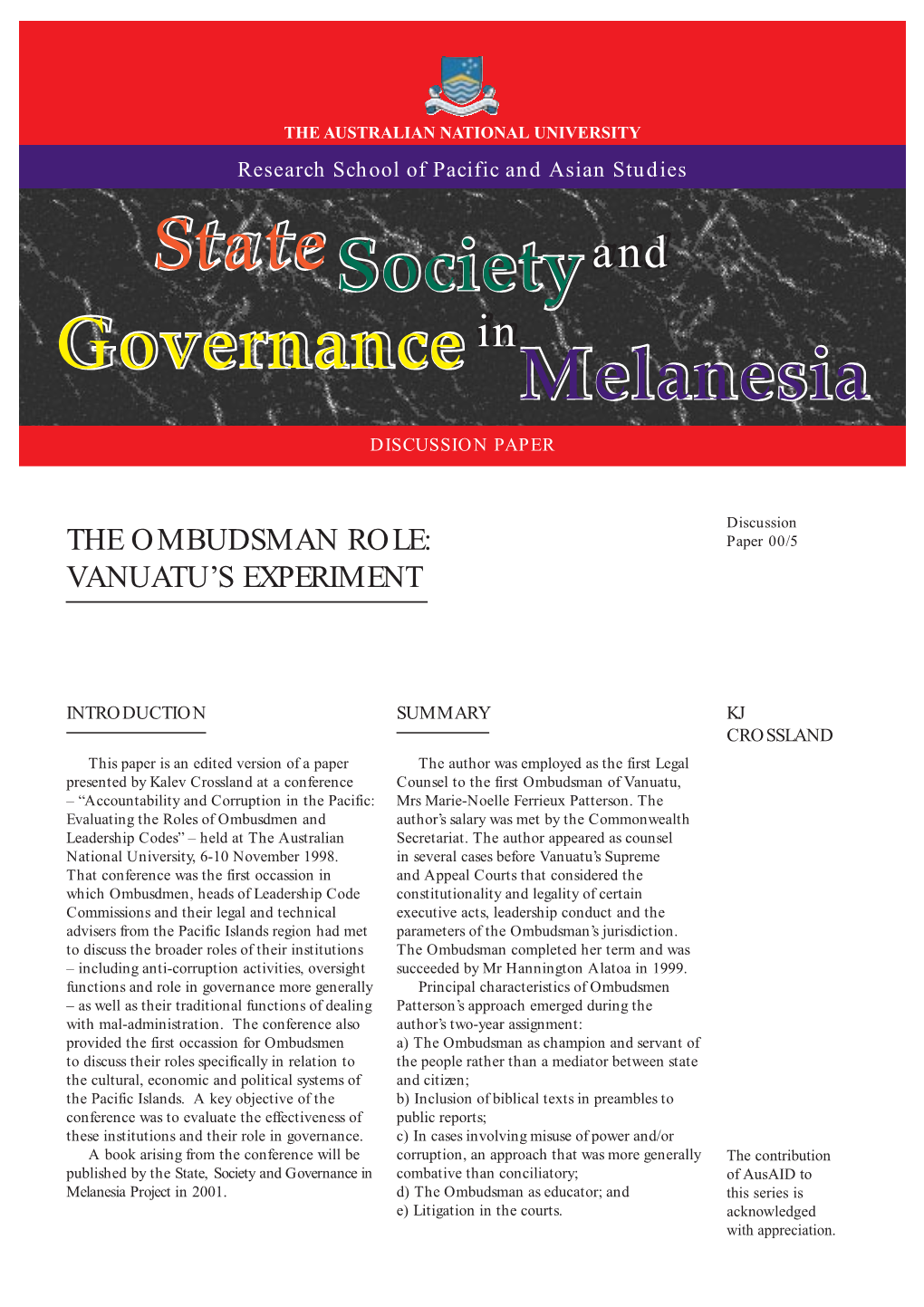 The Ombudsman Role: Vanuatu's Experiment