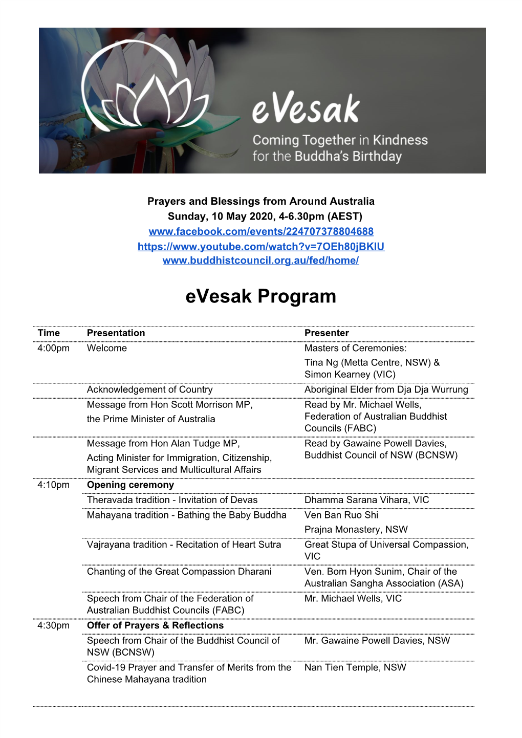 Evesak Program