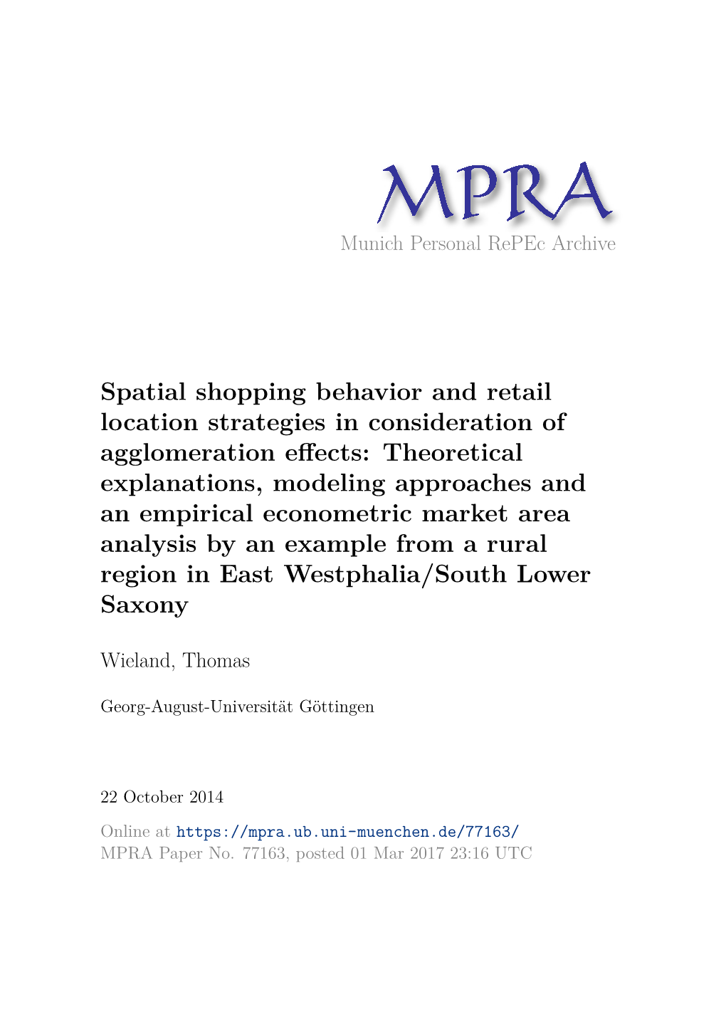 Spatial Shopping Behavior and Retail