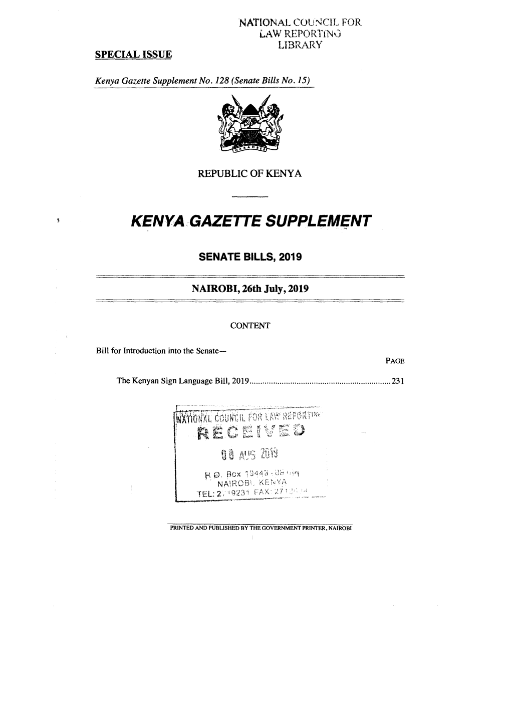 The Kenyan Sign Language Bill, 2019 � 231