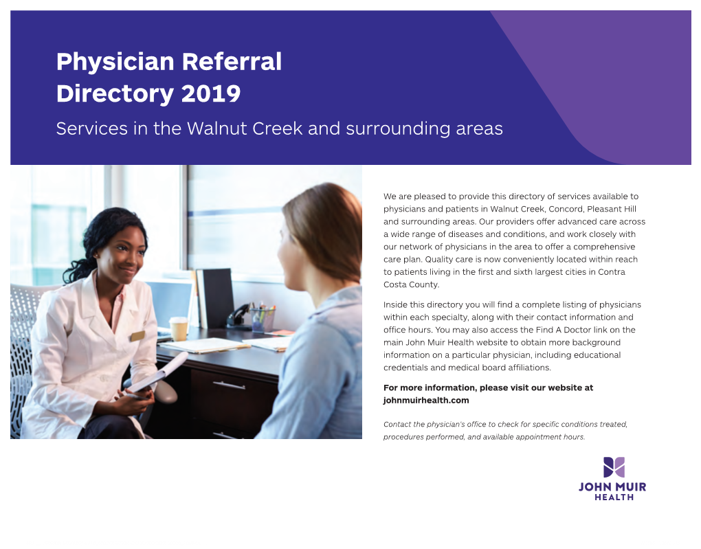 Physician Referral Directory 2019 Services in the Walnut Creek and Surrounding Areas