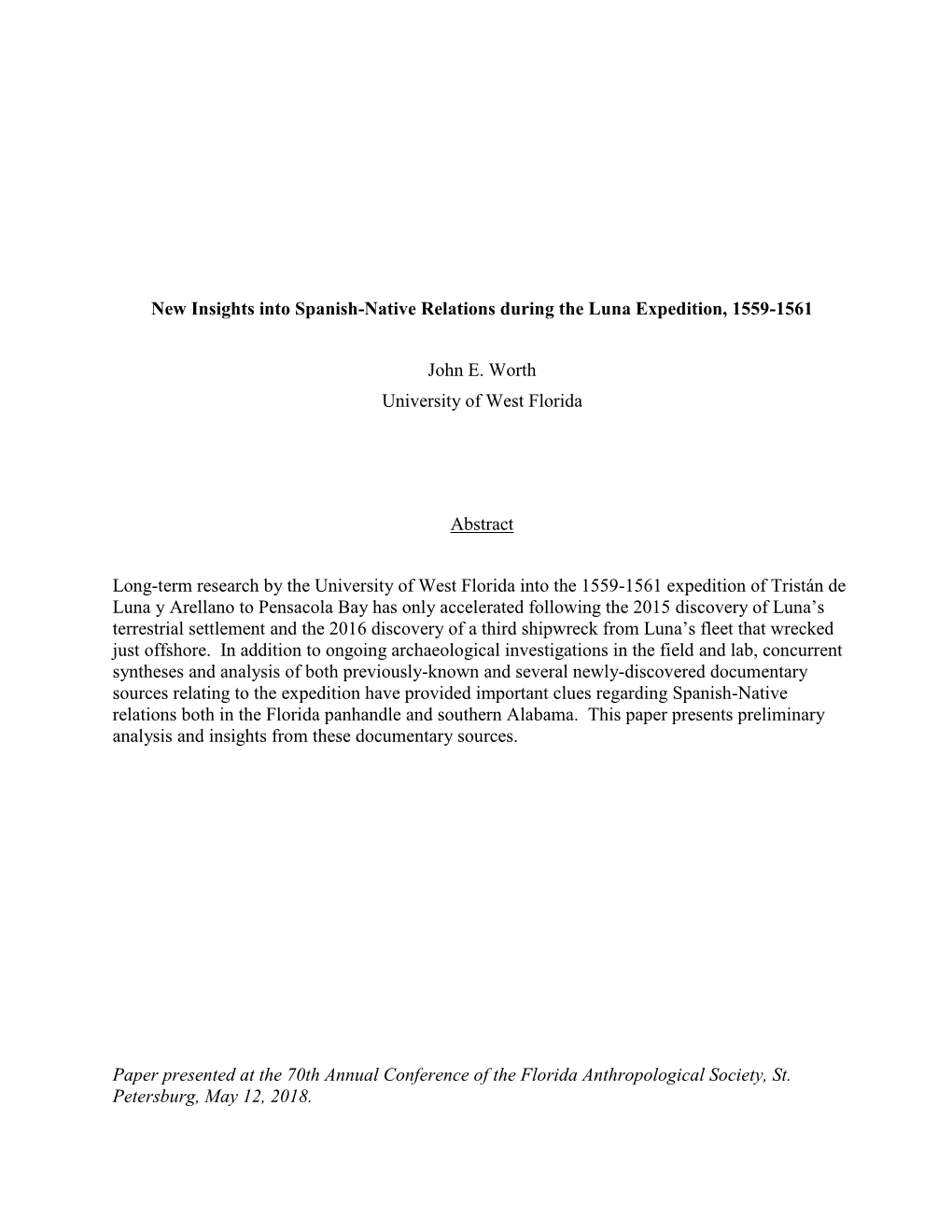 New Insights Into Spanish-Native Relations During the Luna Expedition, 1559-1561