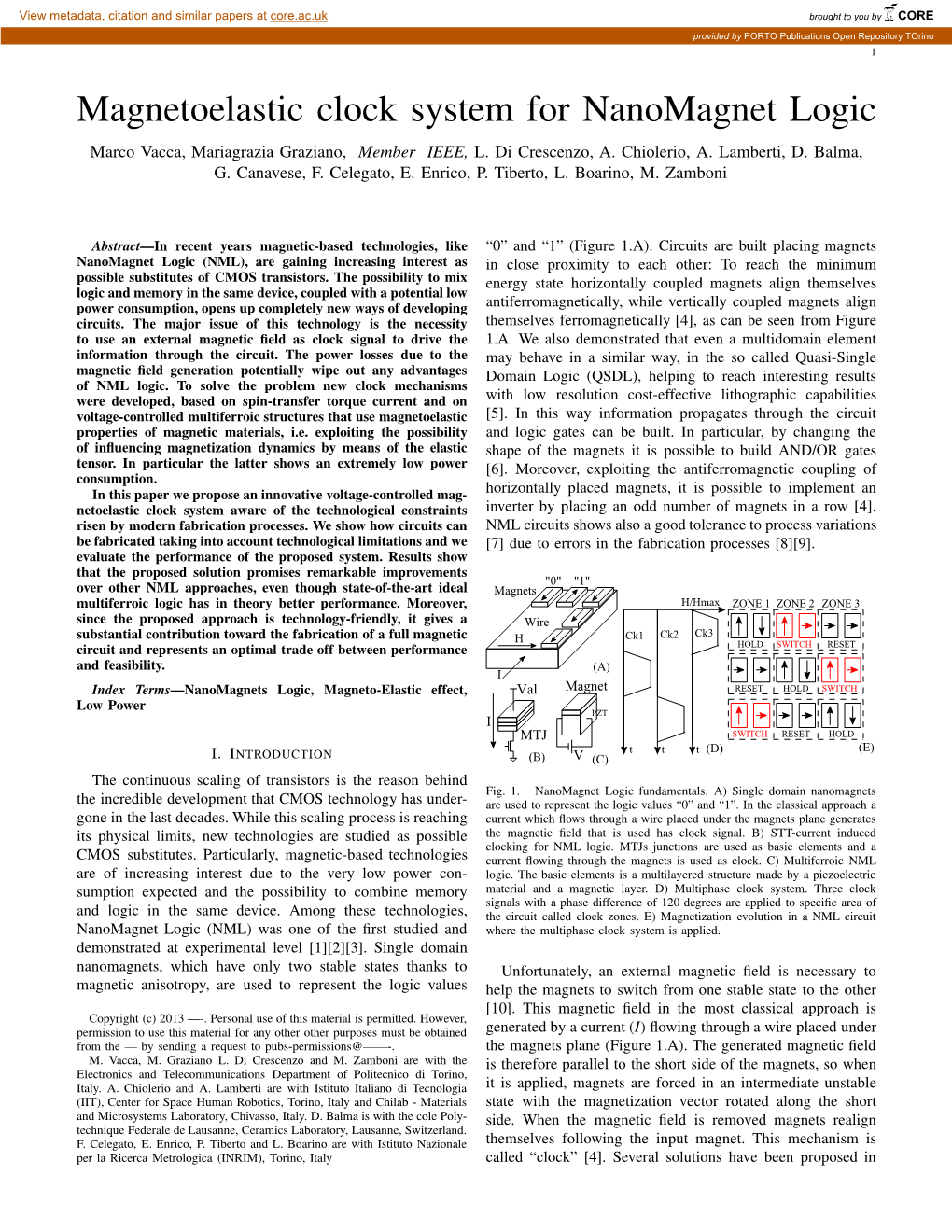 Magnetoelastic Clock System for Nanomagnet Logic Marco Vacca, Mariagrazia Graziano, Member IEEE, L