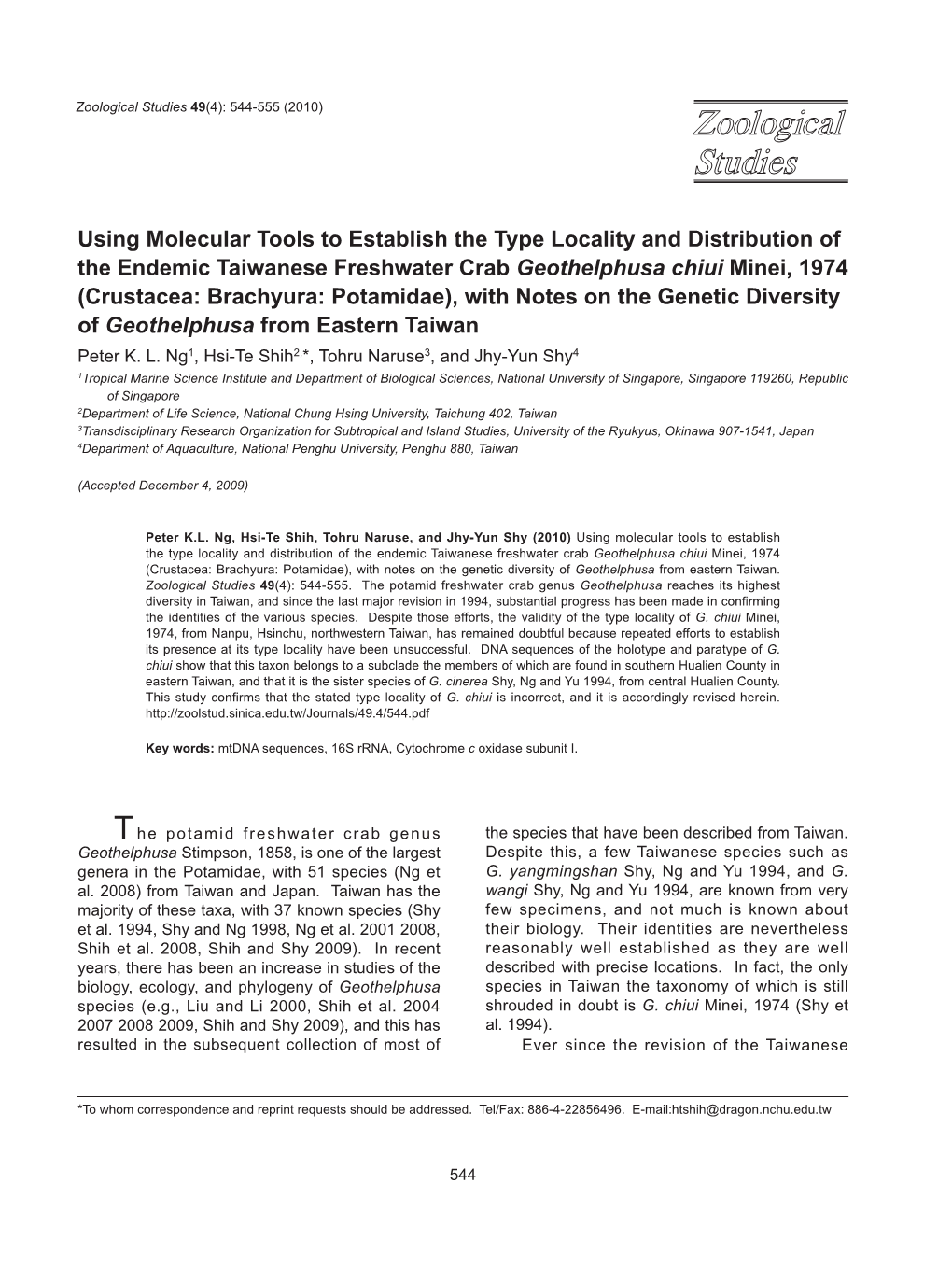 Using Molecular Tools to Establish the Type Locality and Distribution Of