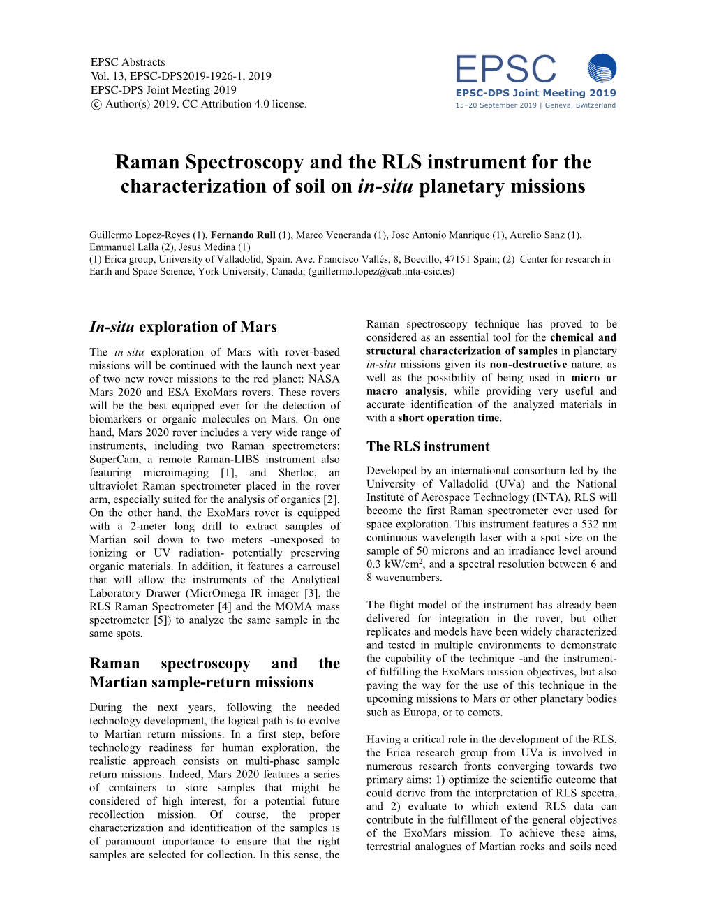 Raman Spectroscopy and the RLS Instrument for the Characterization of Soil on In-Situ Planetary Missions