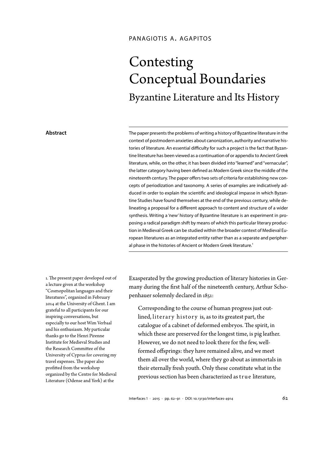 Contesting Conceptual Boundaries Byzantine Literature and Its History