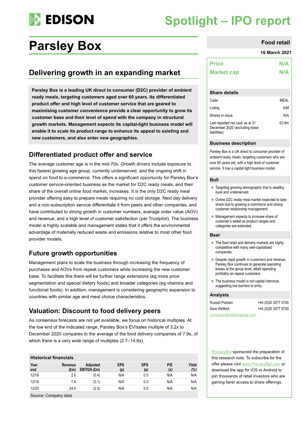 Parsley Box Food Retail 16 March 2021