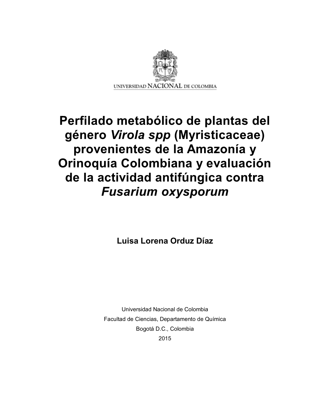 Perfilado Metabólico De Plantas Del Género Virola