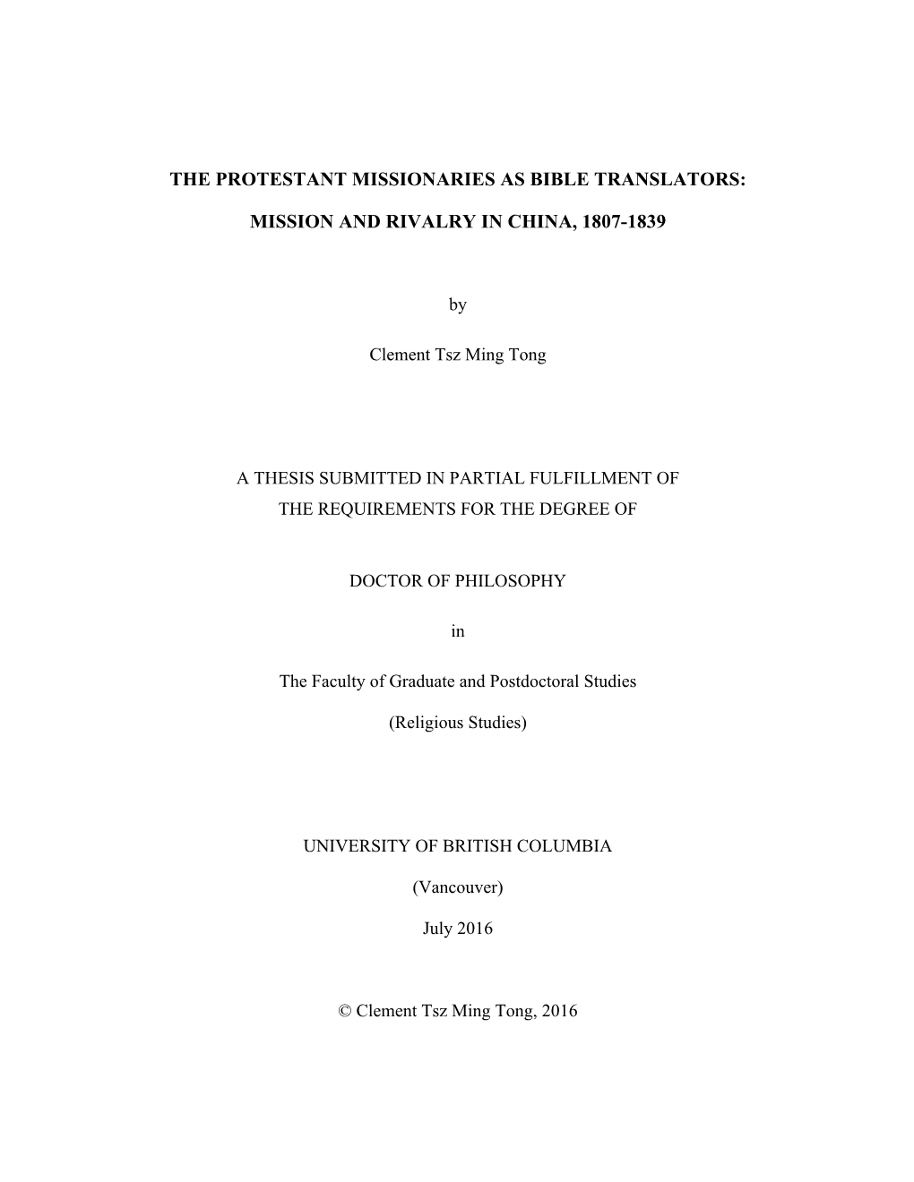 The Protestant Missionaries As Bible Translators