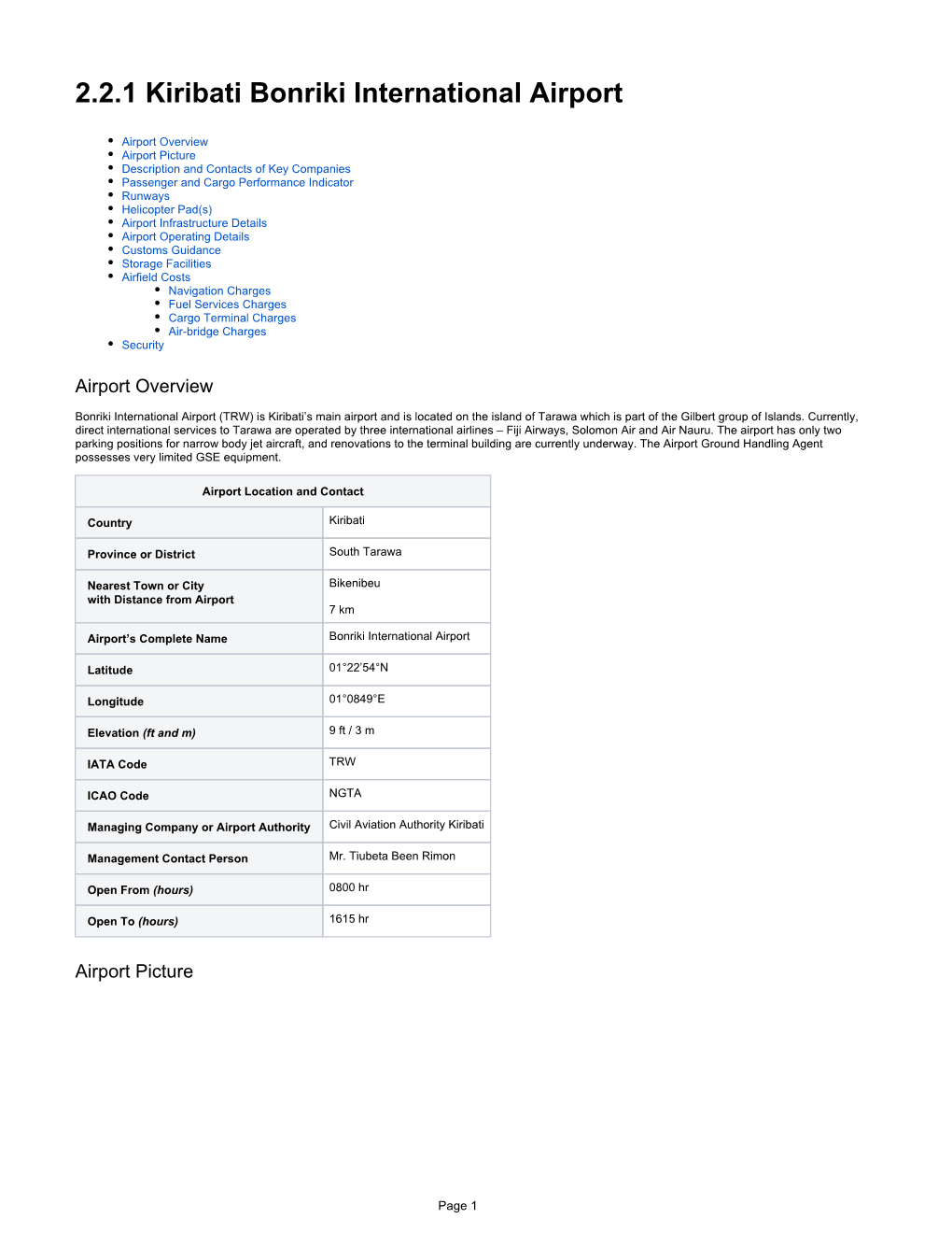 2.2.1 Kiribati Bonriki International Airport