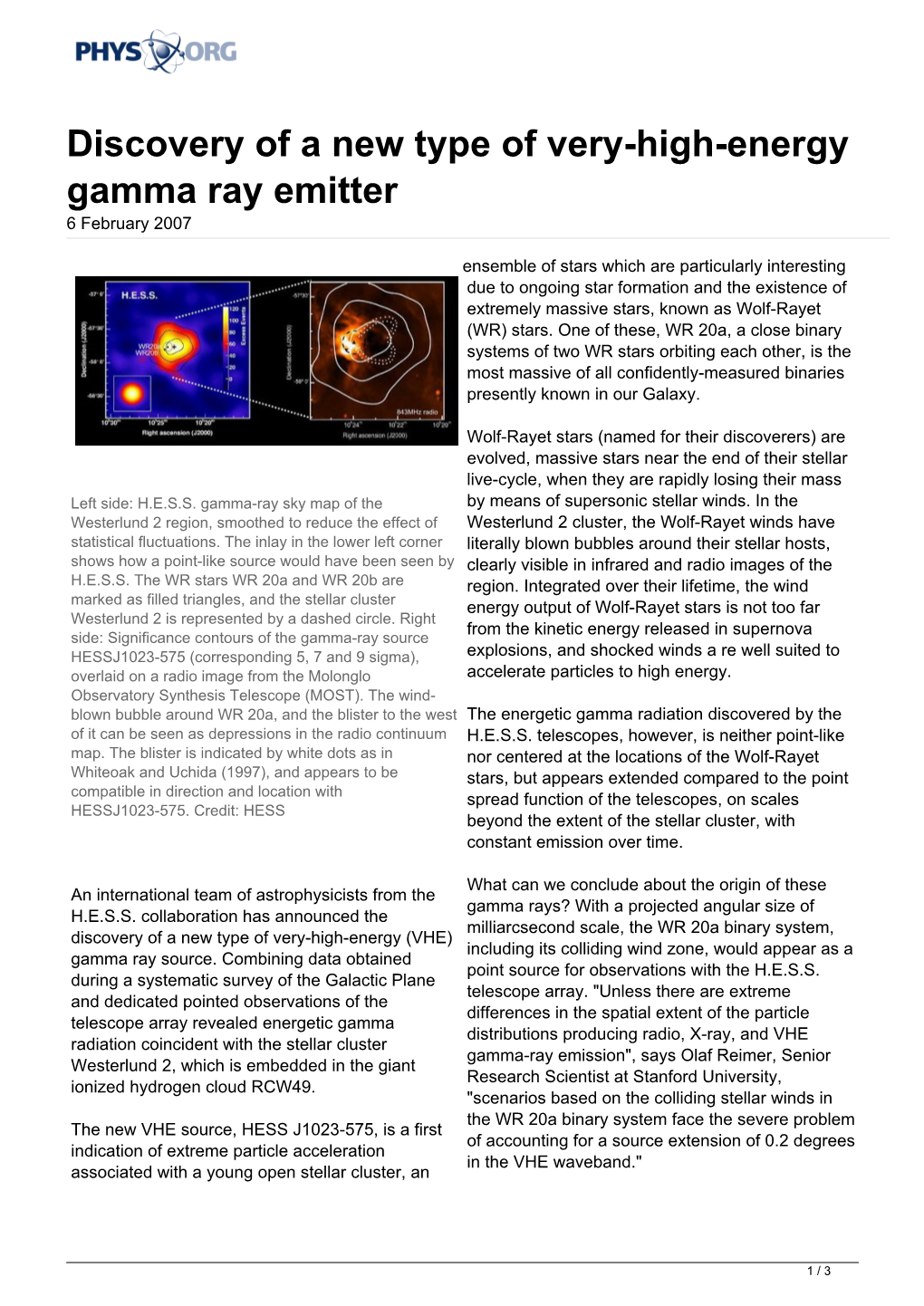 Discovery of a New Type of Very-High-Energy Gamma Ray Emitter 6 February 2007