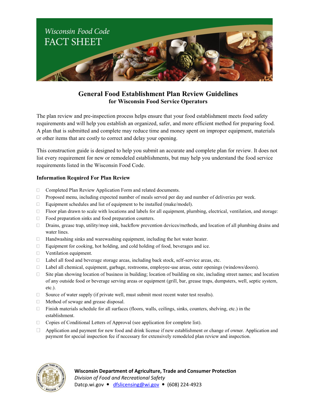 General Food Establishment Plan Review Guidelines for Wisconsin Food Service Operators