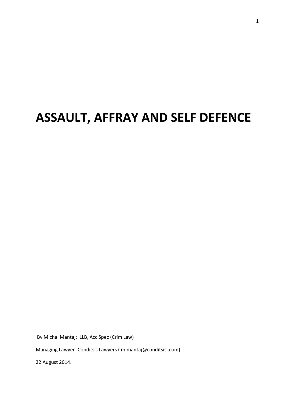 Assault, Affray and Self Defence