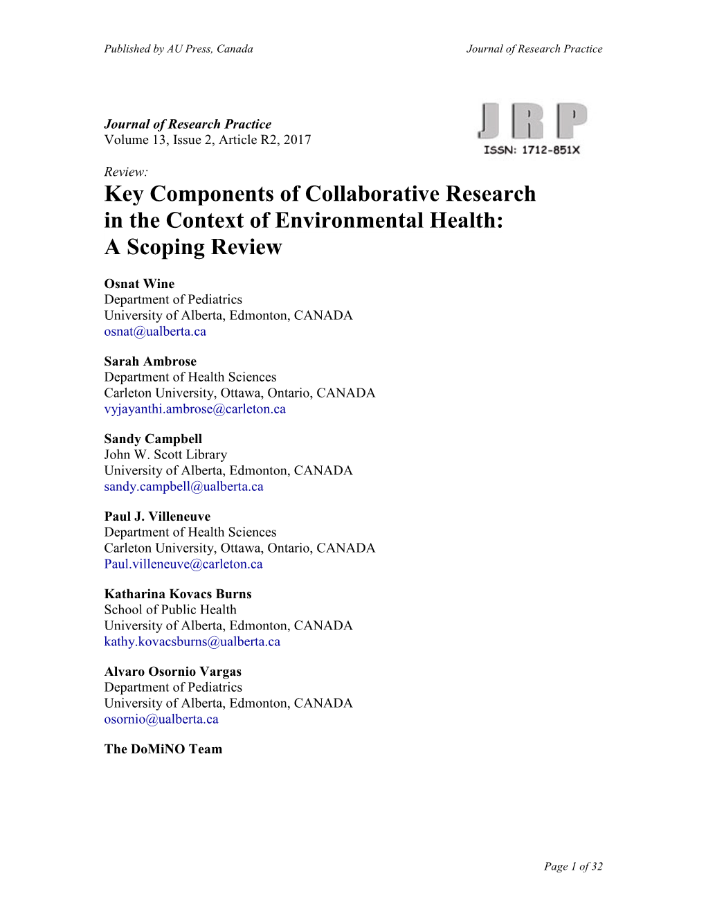 Key Components of Collaborative Research in the Context of Environmental Health: a Scoping Review
