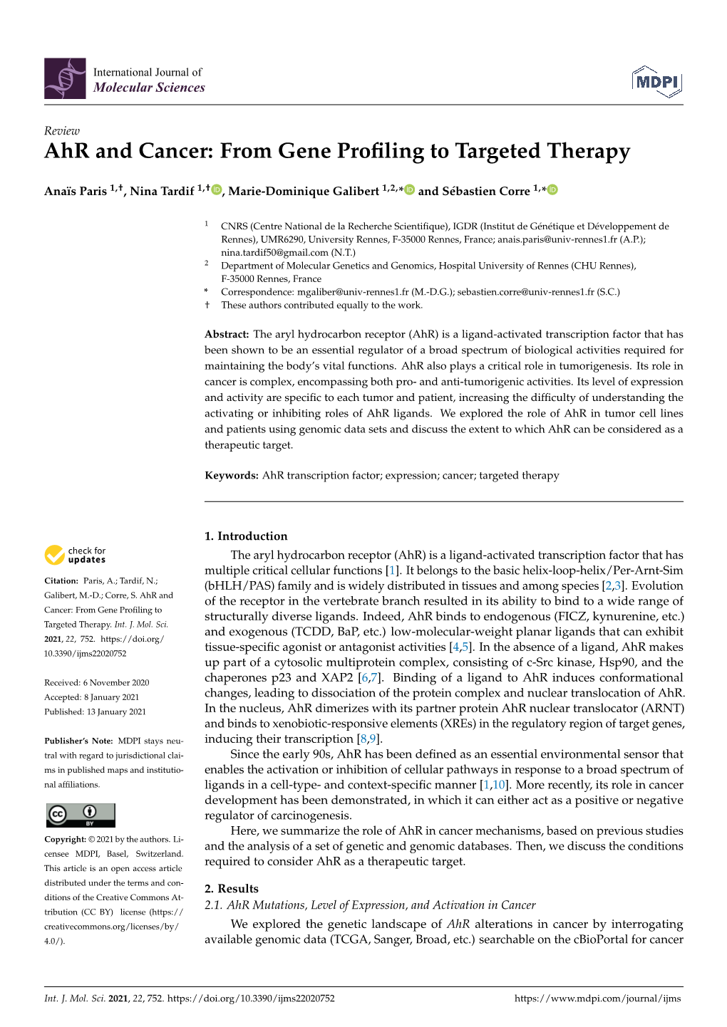 Ahr and Cancer: from Gene Proﬁling to Targeted Therapy