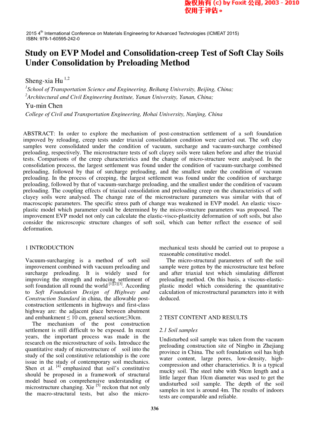 Study on EVP Model and Consolidation-Creep Test of Soft Clay Soils Under Consolidation by Preloading Method