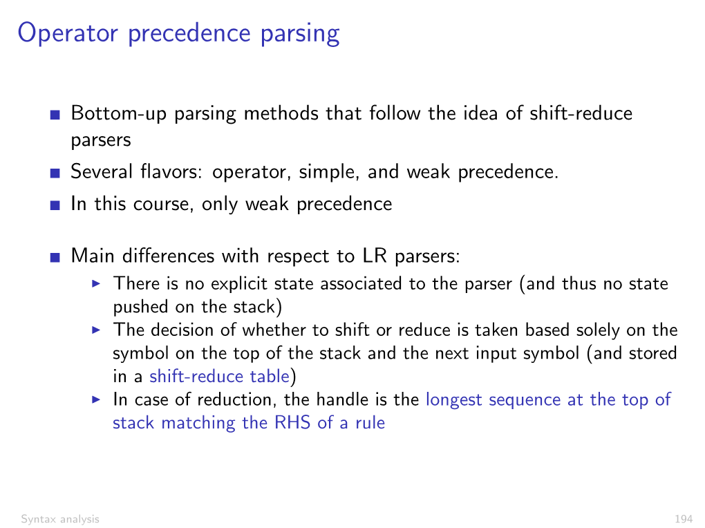 Operator Precedence Parsing