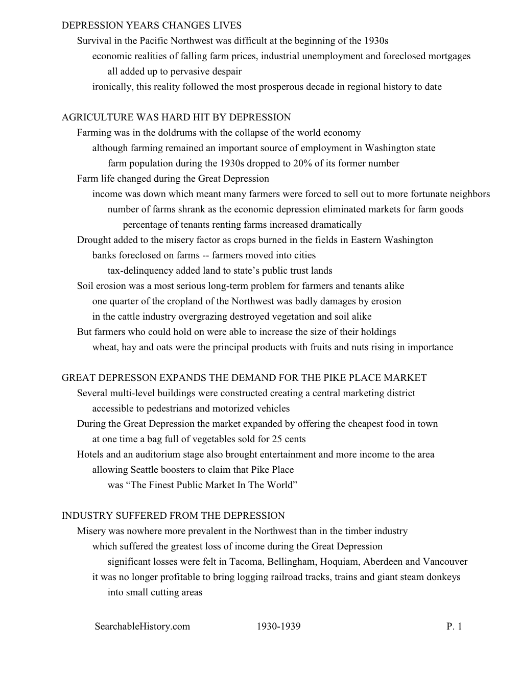 Searchablehistory.Com 1930-1939 P. 1 DEPRESSION YEARS