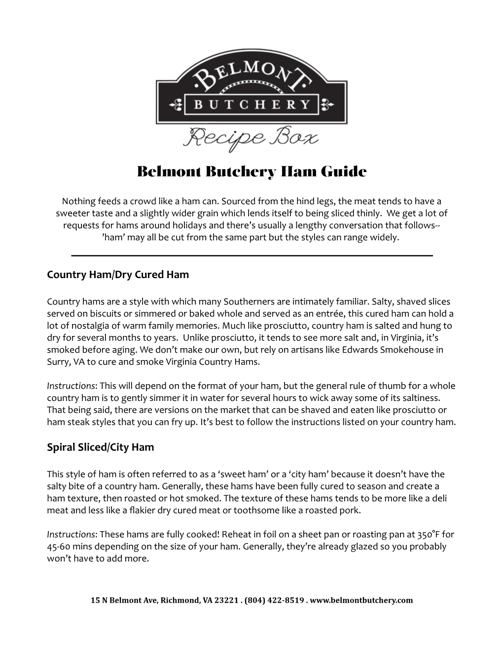 Belmont Butchery Ham Guide