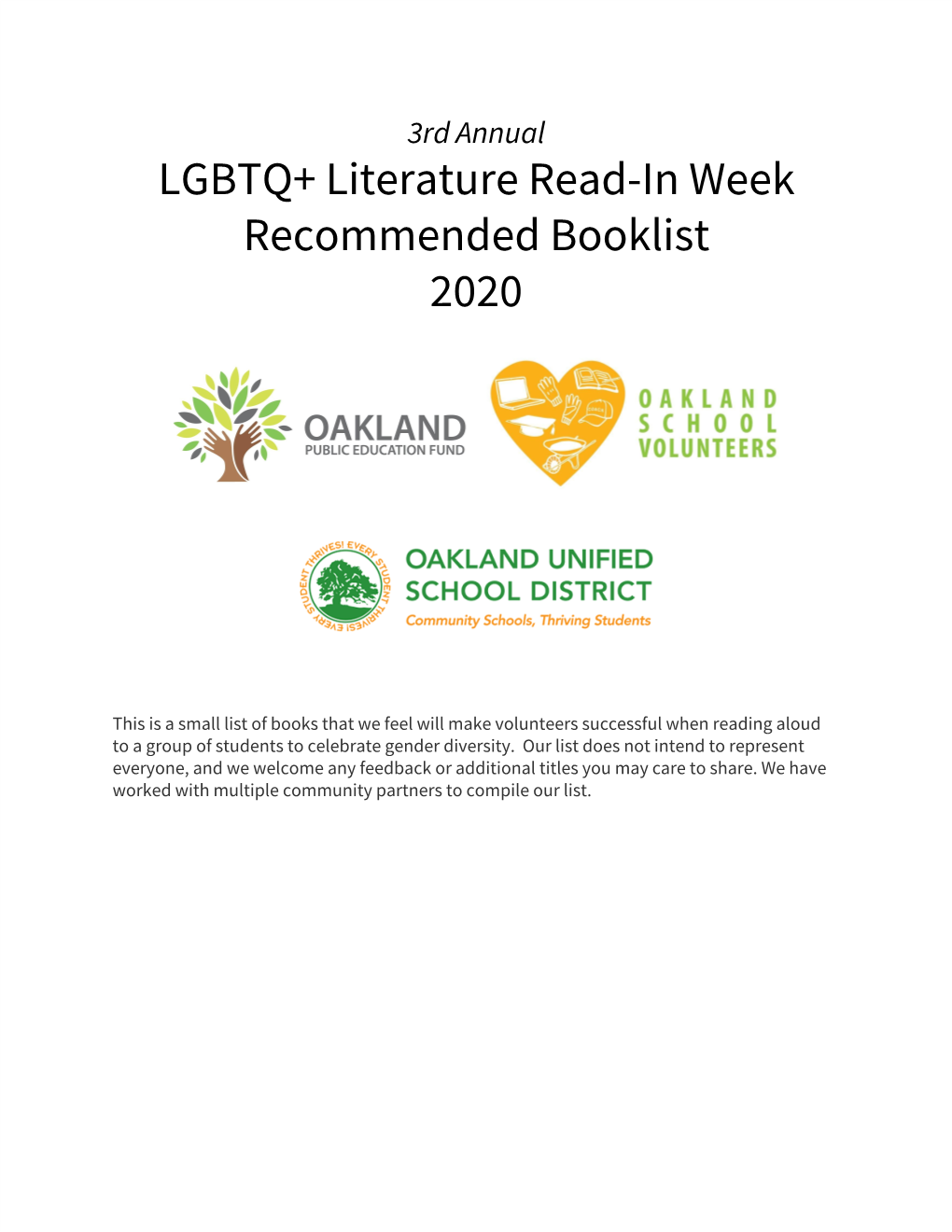 LGBTQ+ Literature Read-In Week Recommended Booklist 2020