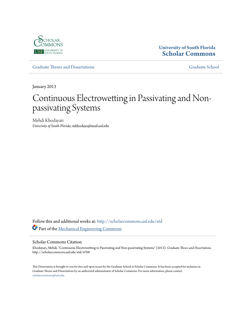 Continuous Electrowetting in Passivating and Non-Passivating Systems" (2013)