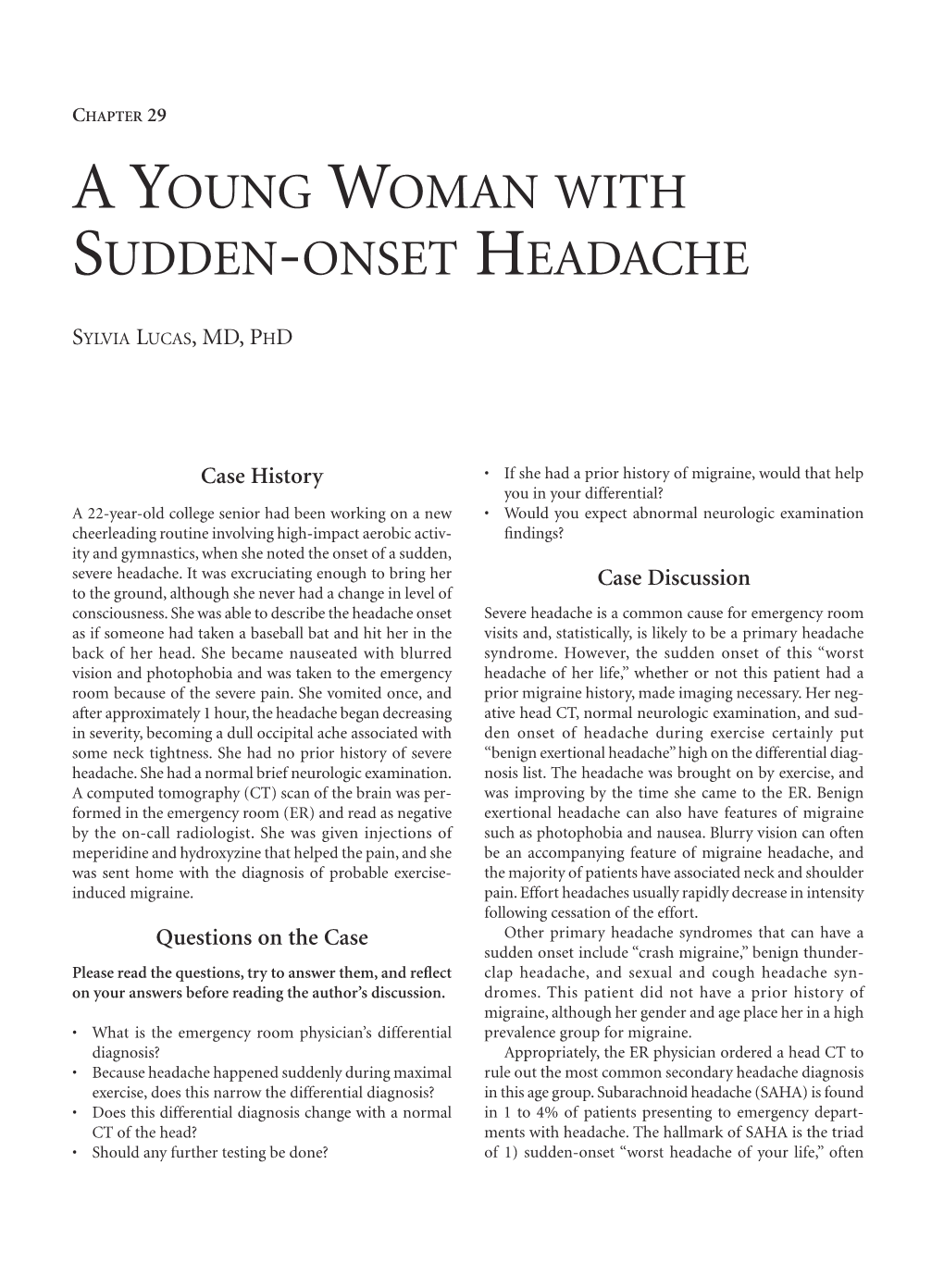 Ch29 a Young Woman with Sudden-Onset Headache