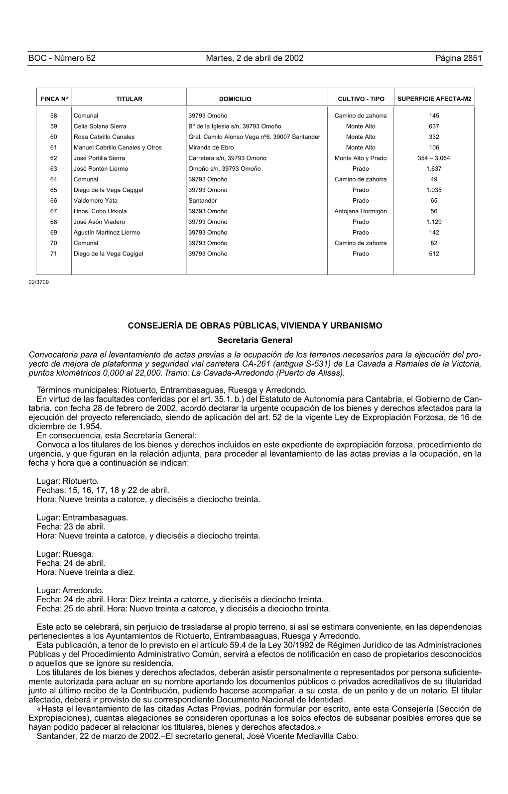 BOC - Número 62 Martes, 2 De Abril De 2002 Página 2851