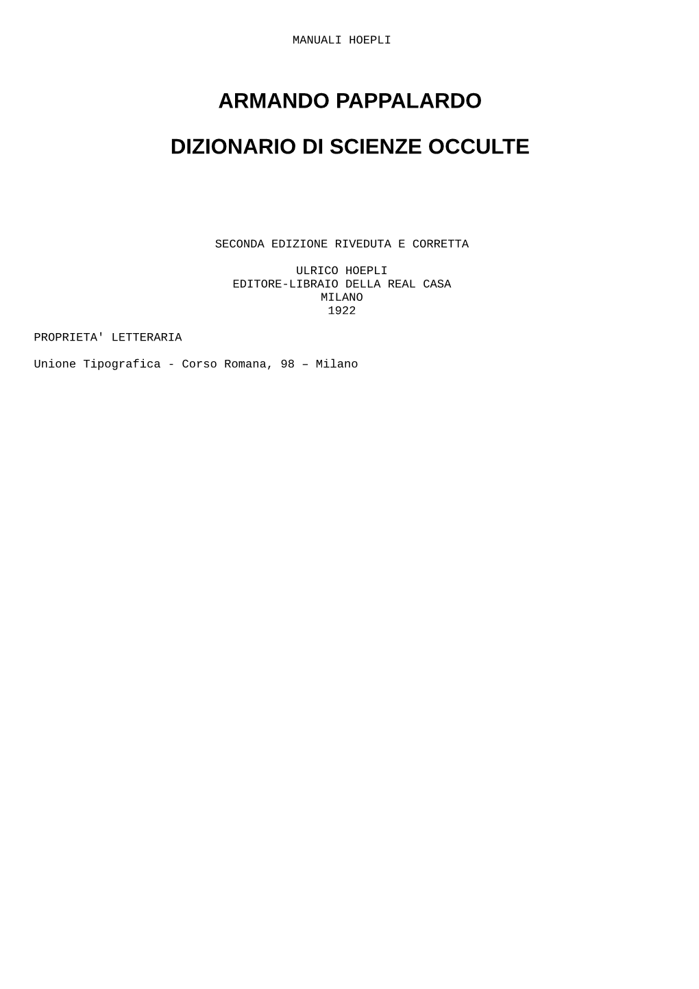 Armando Pappalardo Dizionario Di Scienze Occulte