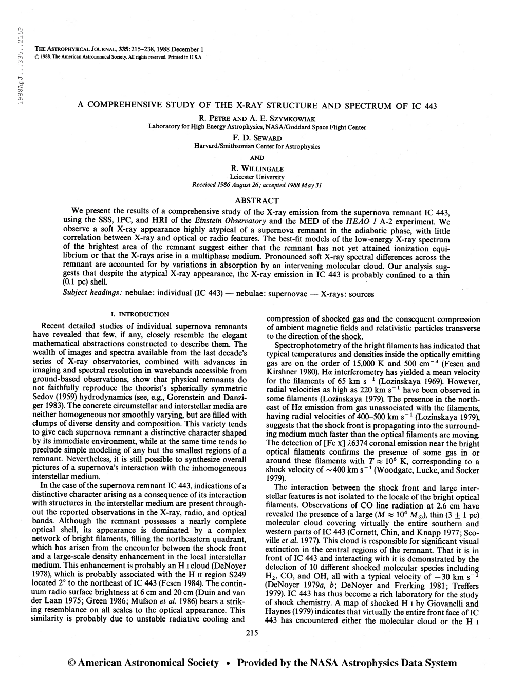 1988Apj. . .335. .215P the Astrophysical Journal, 335:215-238