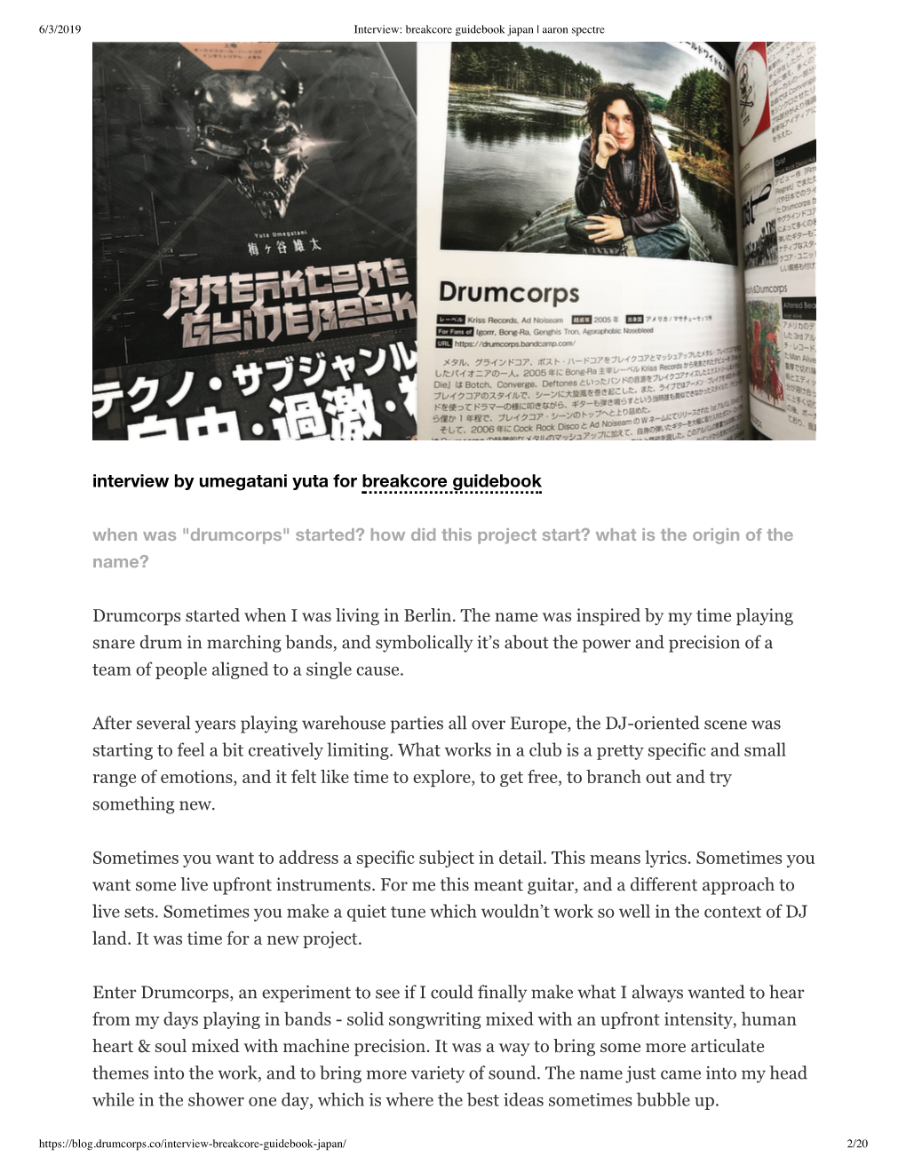 Interview by Umegatani Yuta for Breakcore Guidebook