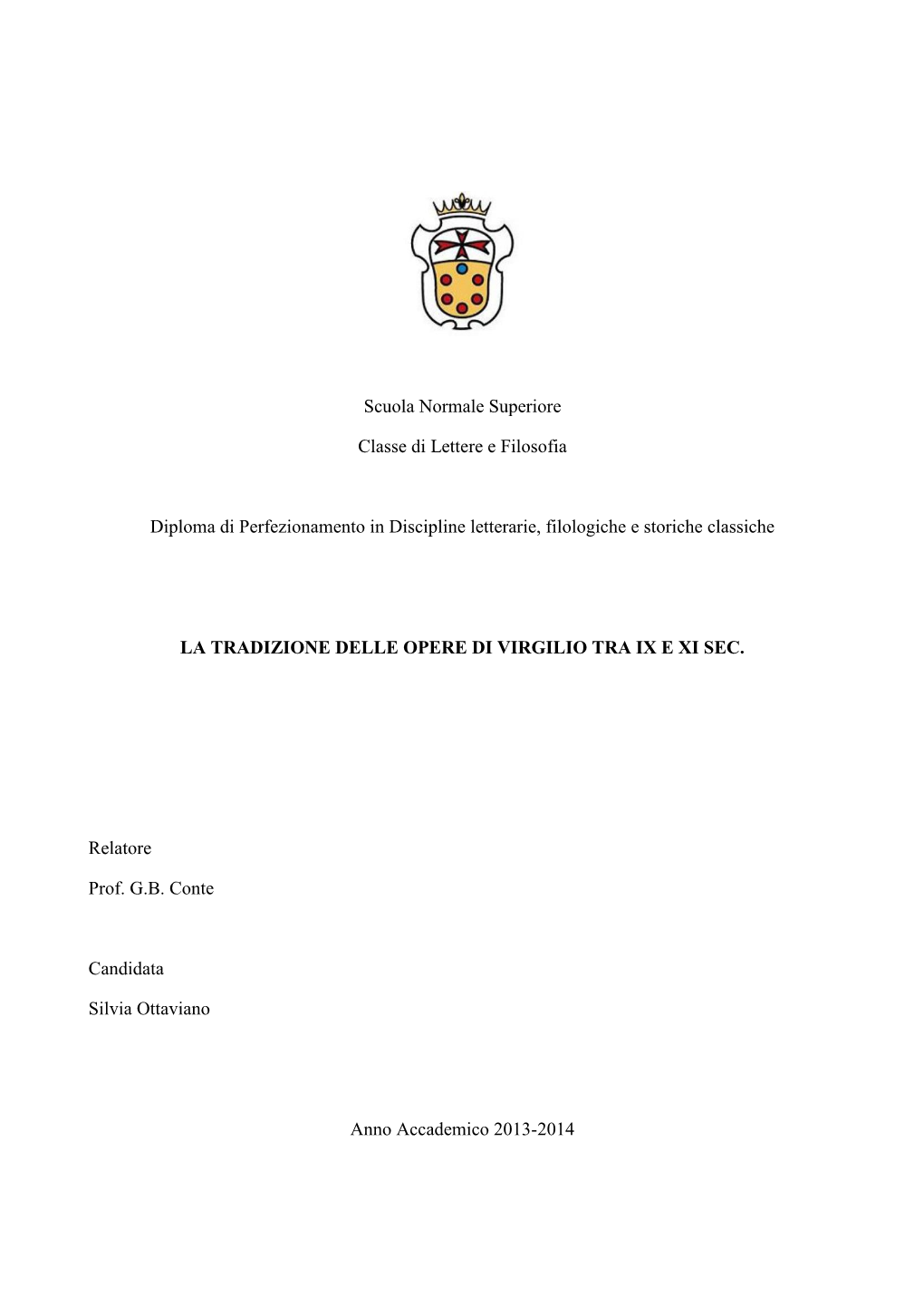 Scuola Normale Superiore Classe Di Lettere E Filosofia Diploma Di