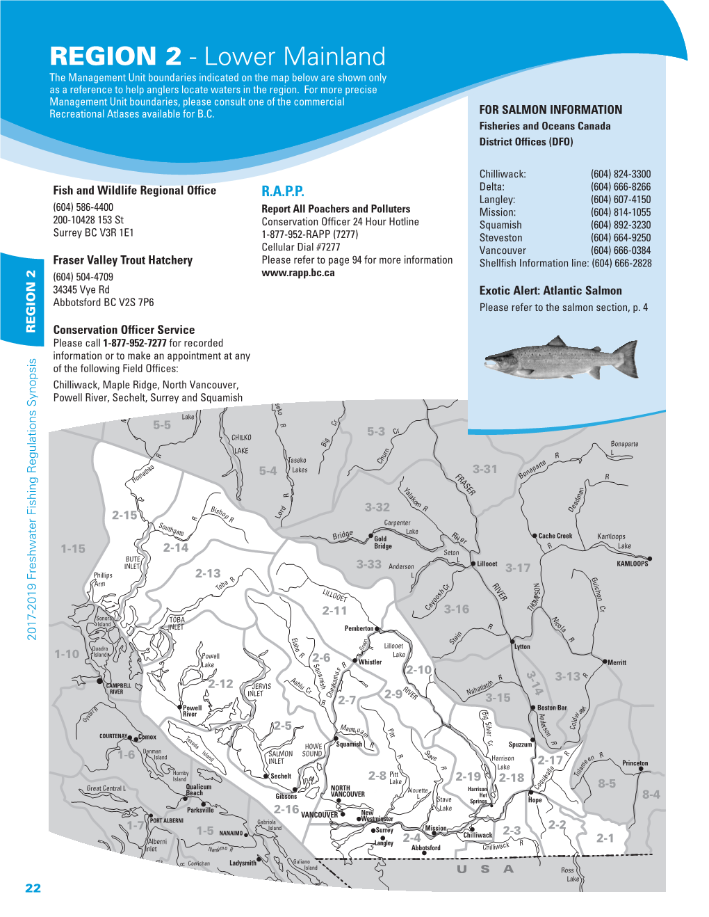 REGION 2 - Lower Mainland the Management Unit Boundaries Indicated on the Map Below Are Shown Only As a Reference to Help Anglers Locate Waters in the Region