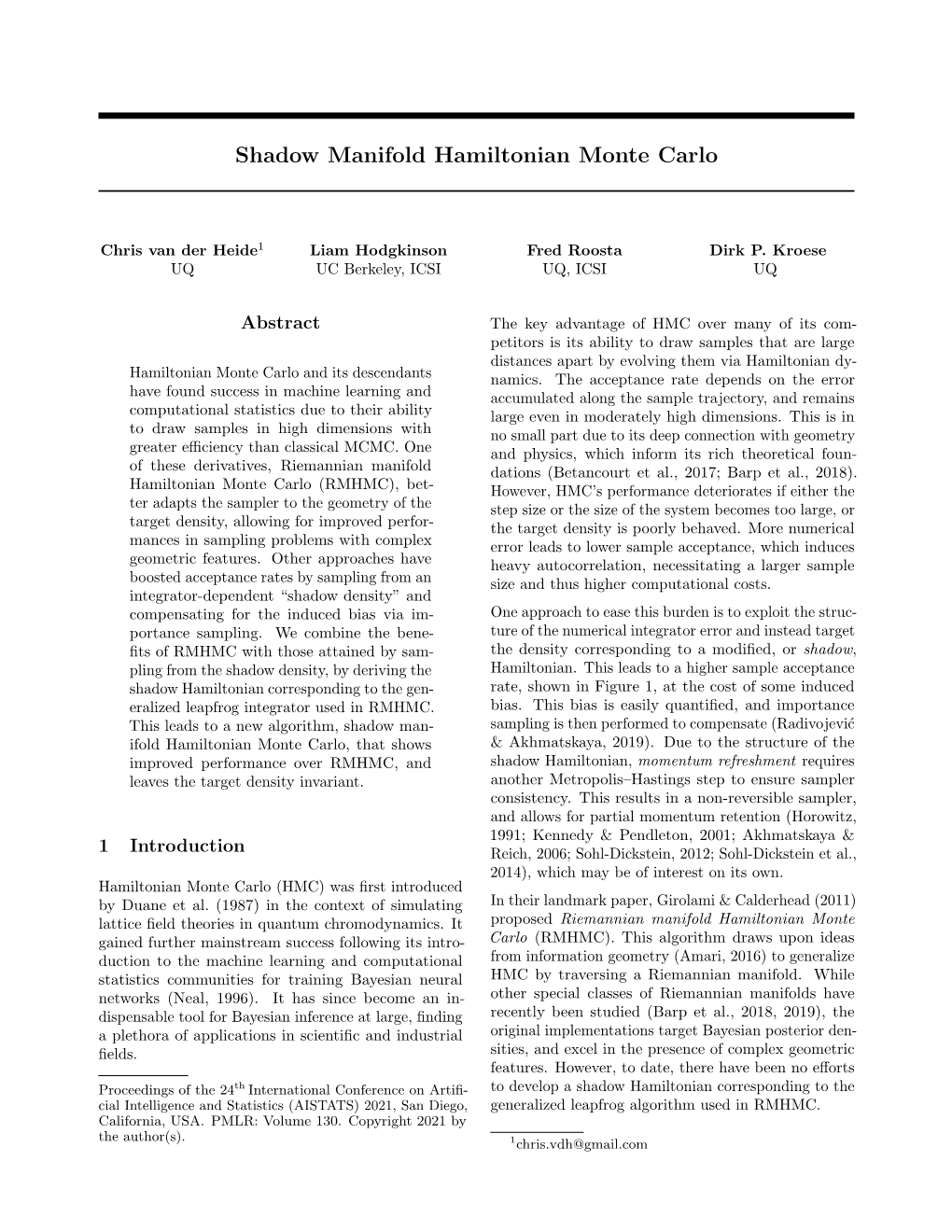 Shadow Manifold Hamiltonian Monte Carlo