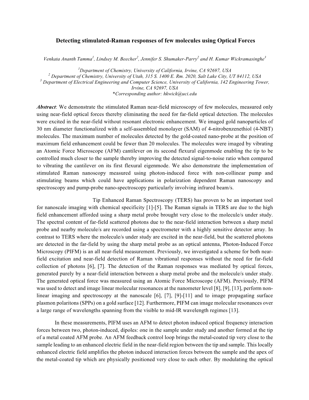 Detecting Stimulated-Raman Responses of Few Molecules Using Optical Forces