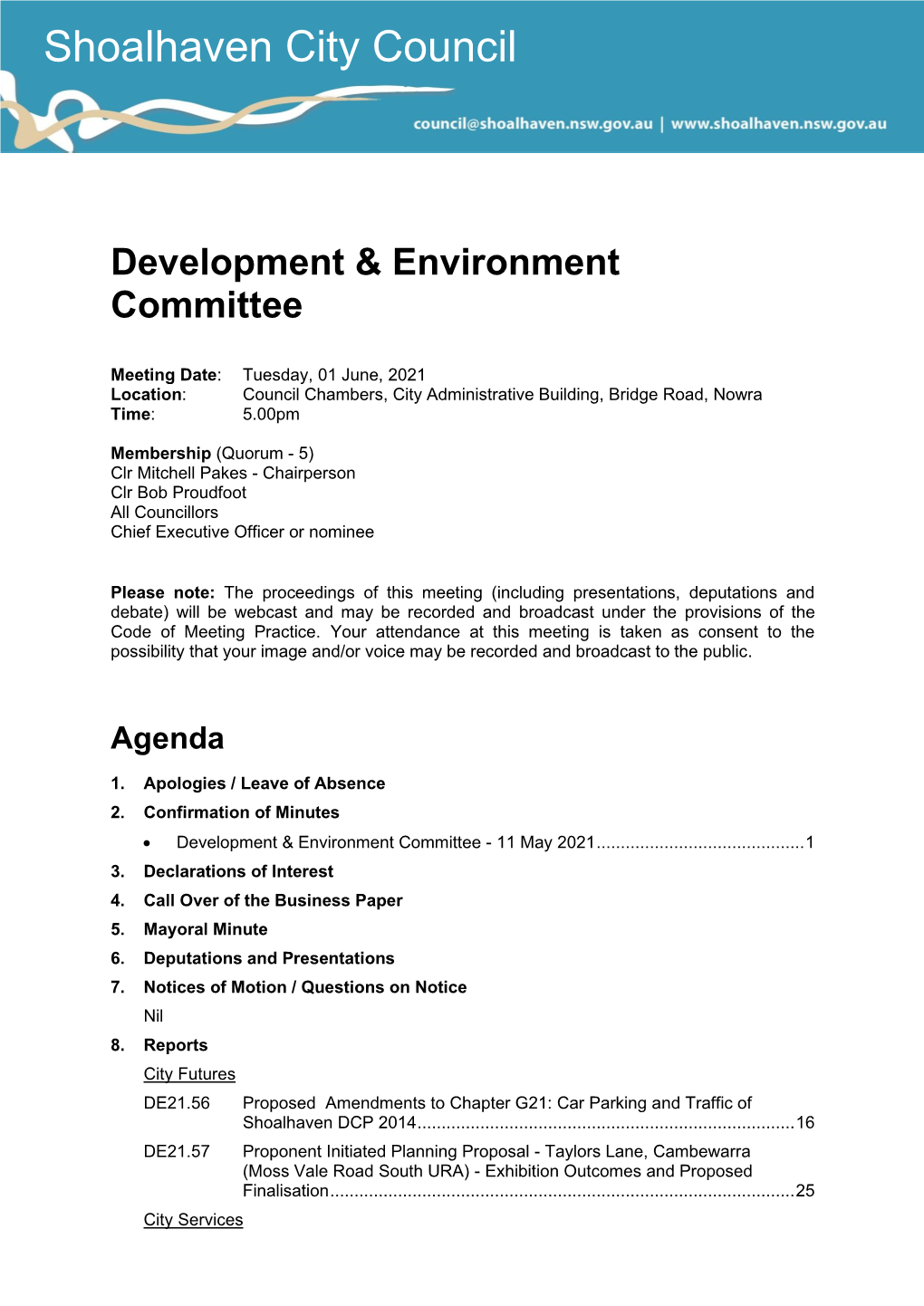 Agenda of Development & Environment Committee