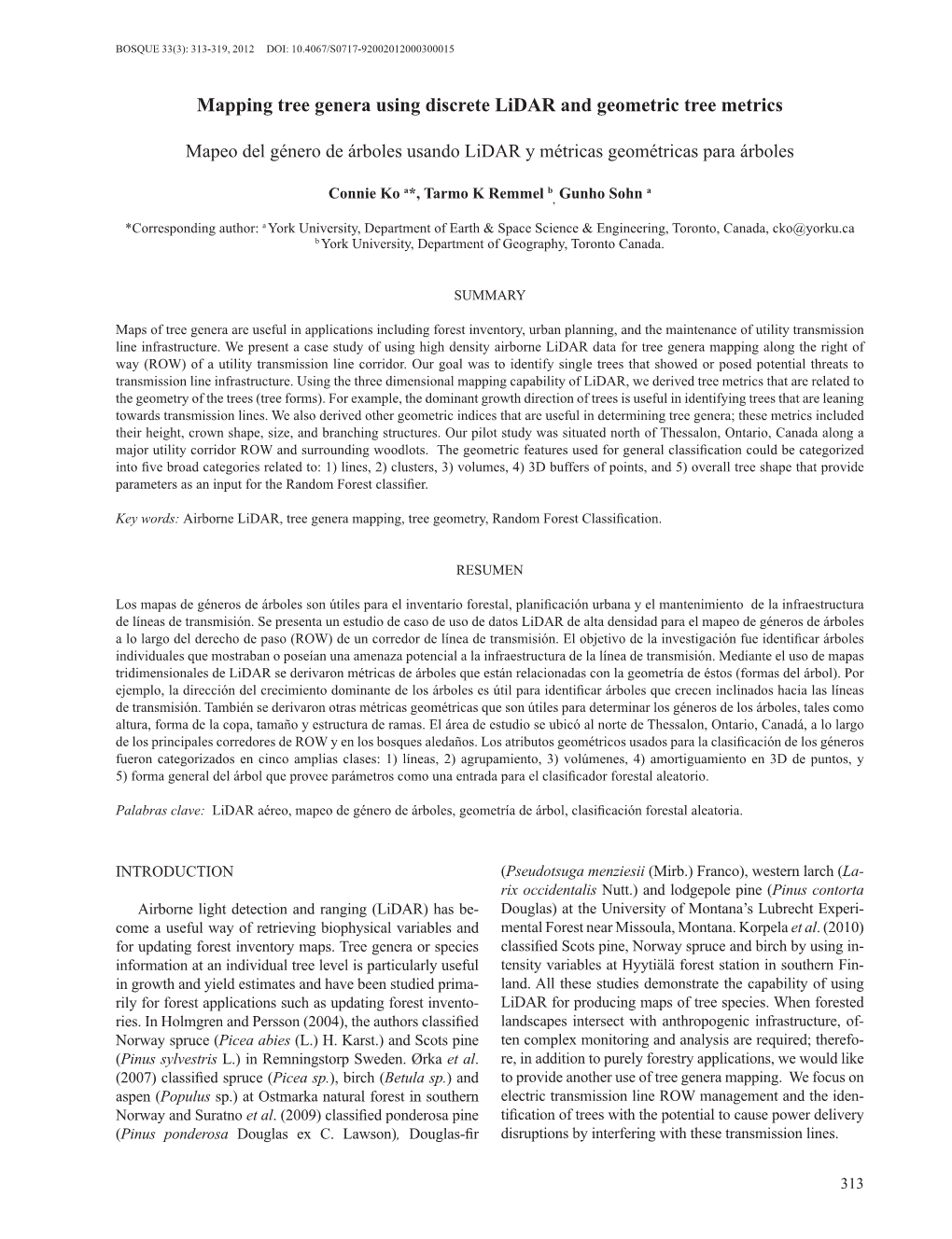 Mapping Tree Genera Using Discrete Lidar and Geometric Tree Metrics