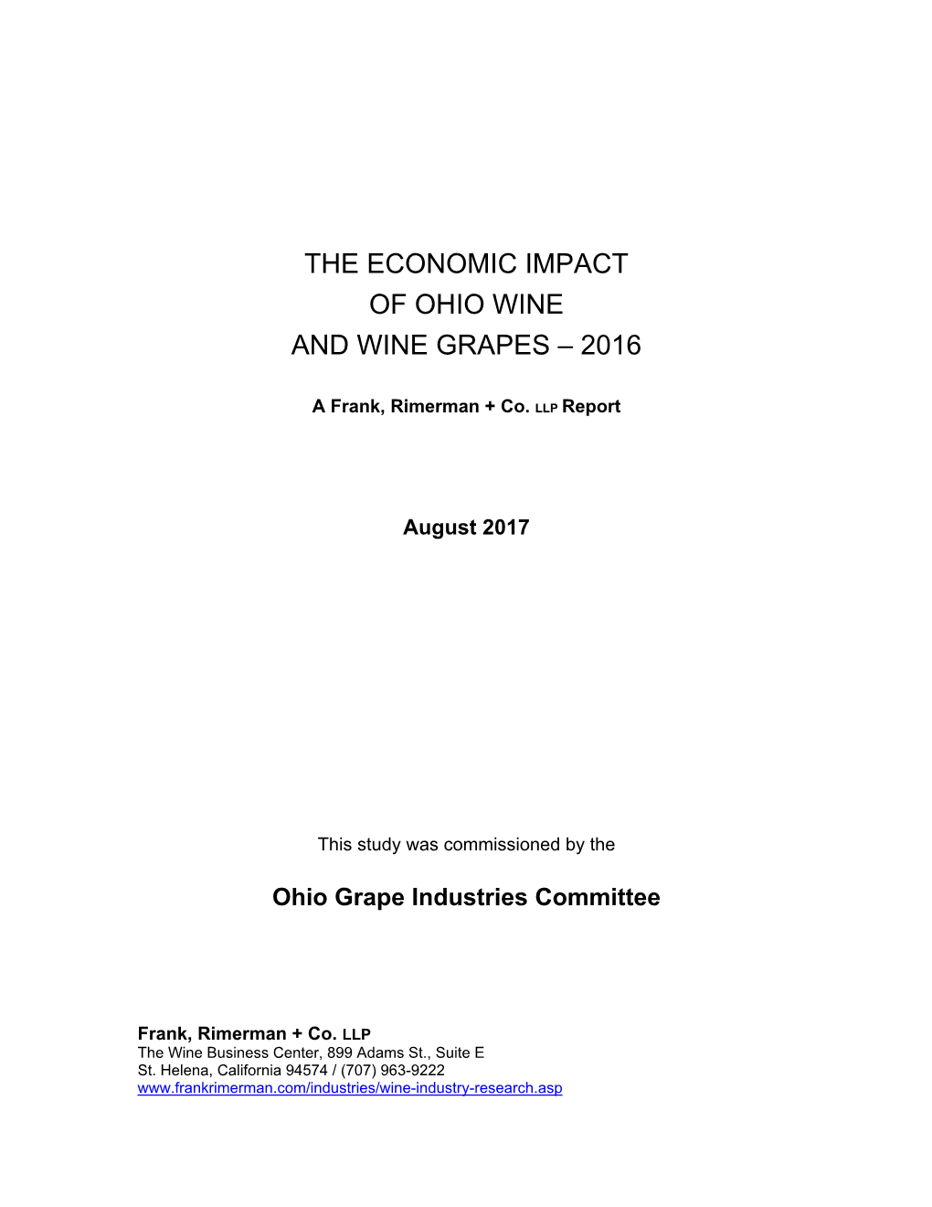 The Economic Impact of Ohio Wine and Wine Grapes – 2016