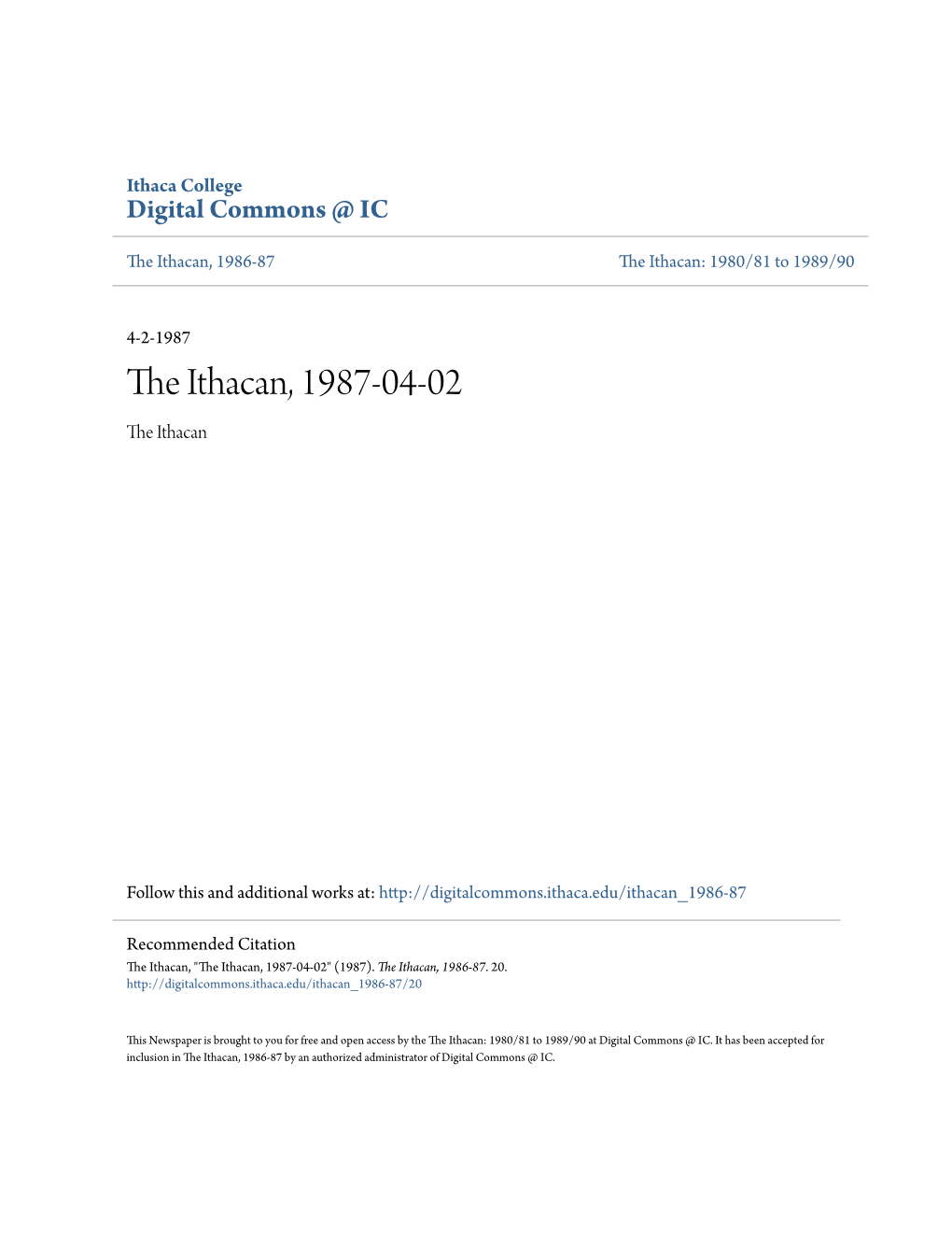 The Ithacan, 1987-04-02