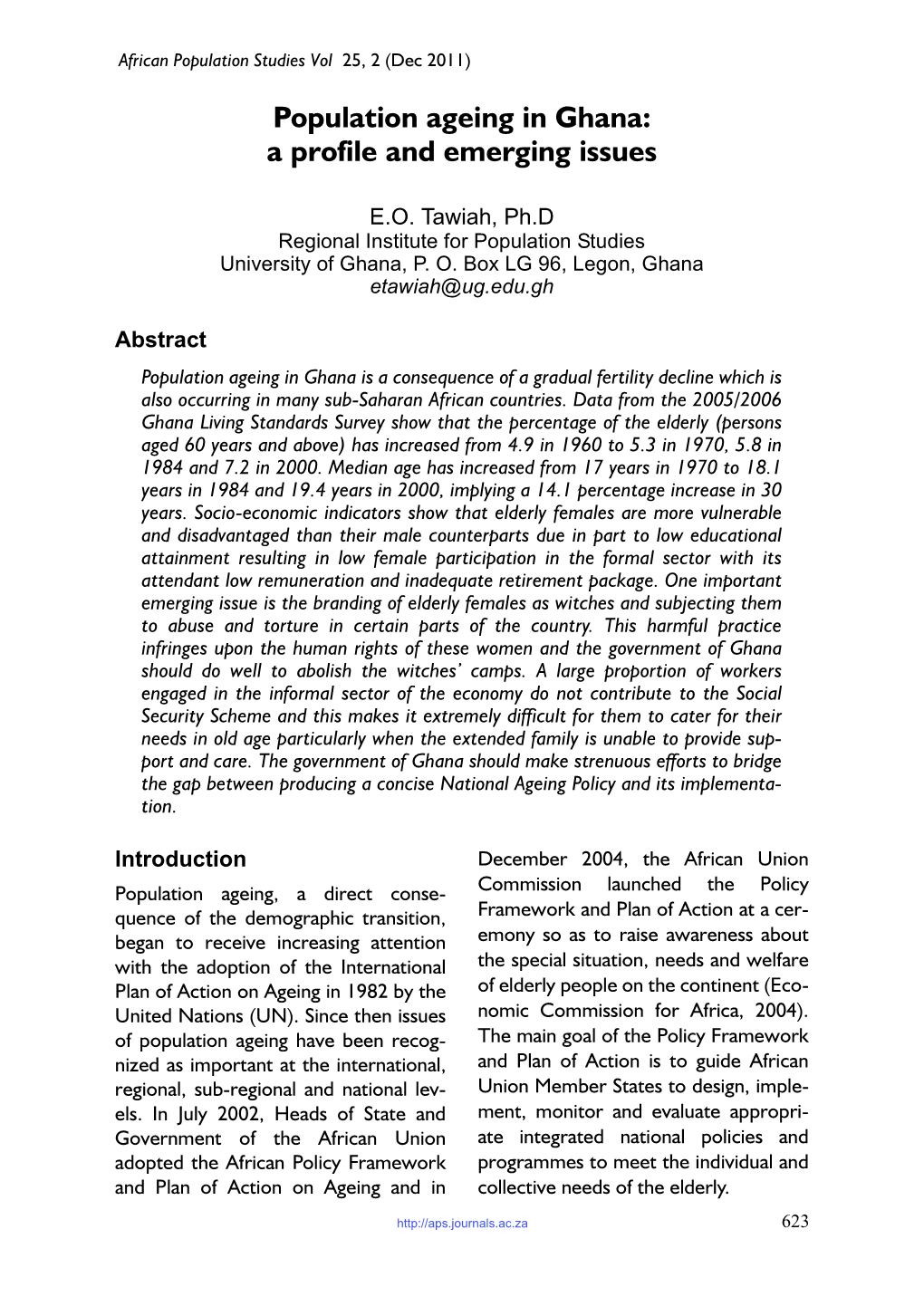 Population Ageing in Ghana: a Profile and Emerging Issues