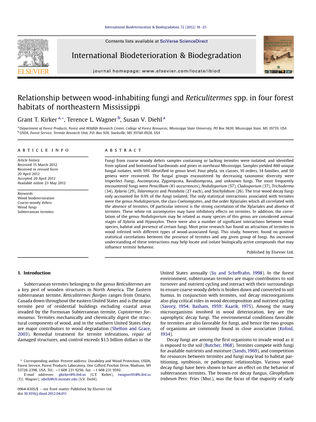 Relationship Between Wood-Inhabiting Fungi and Reticulitermes Spp. in Four Forest Habitats of Northeastern Mississippi