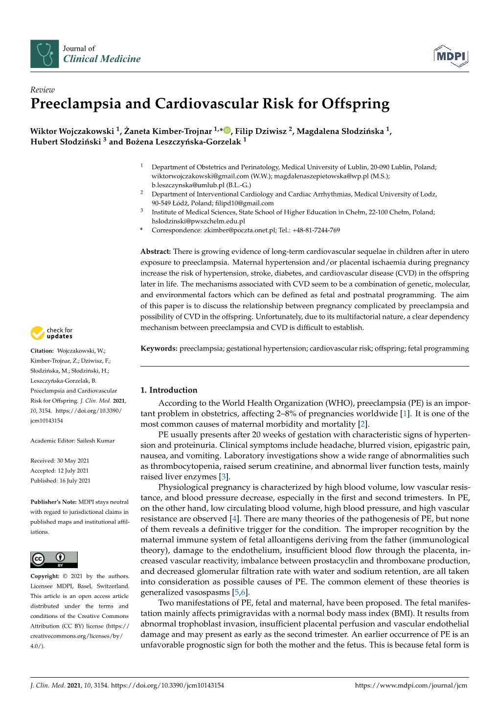 Preeclampsia and Cardiovascular Risk for Offspring