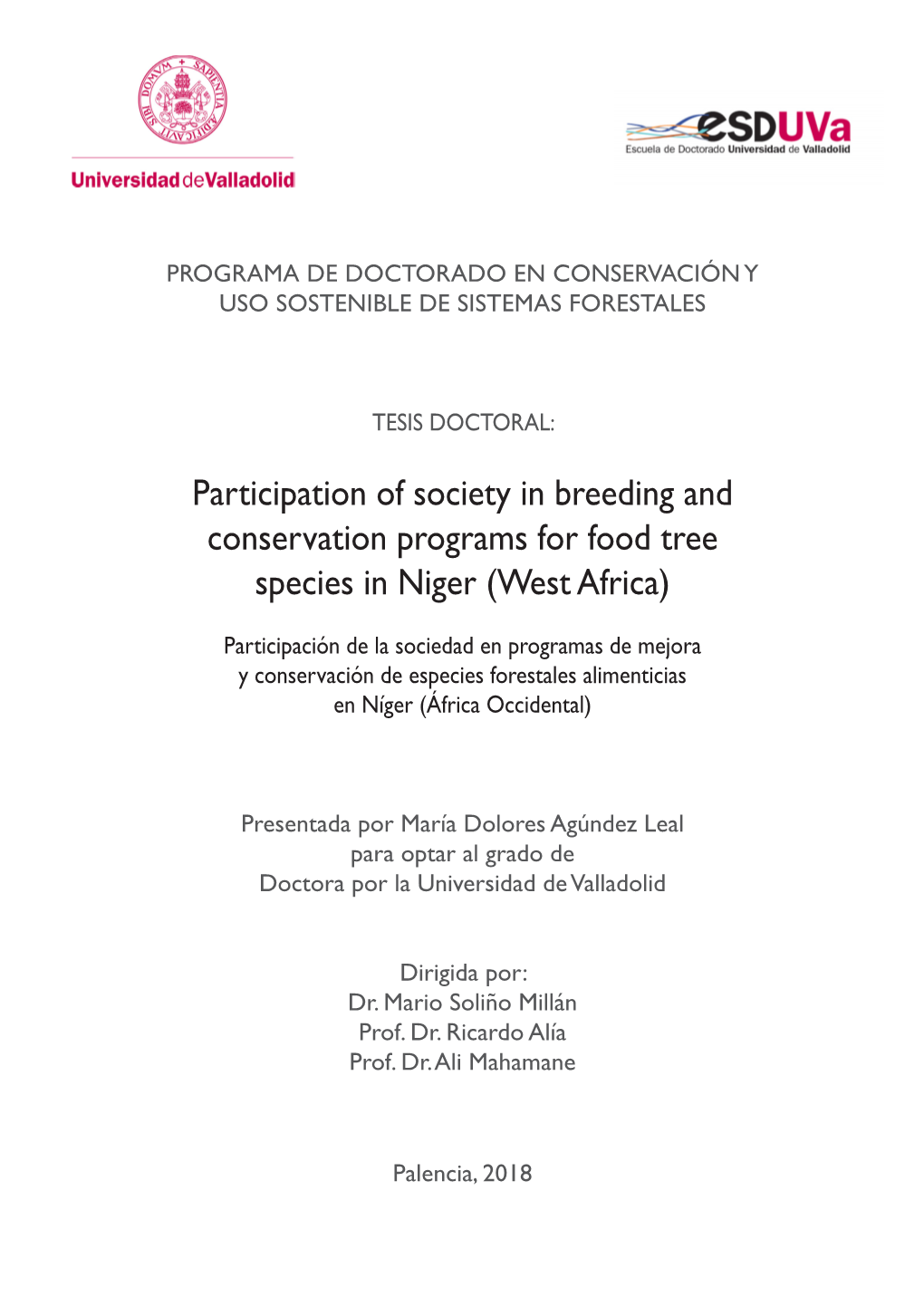 Participation of Society in Breeding and Conservation Programs for Food Tree Species in Niger (West Africa)